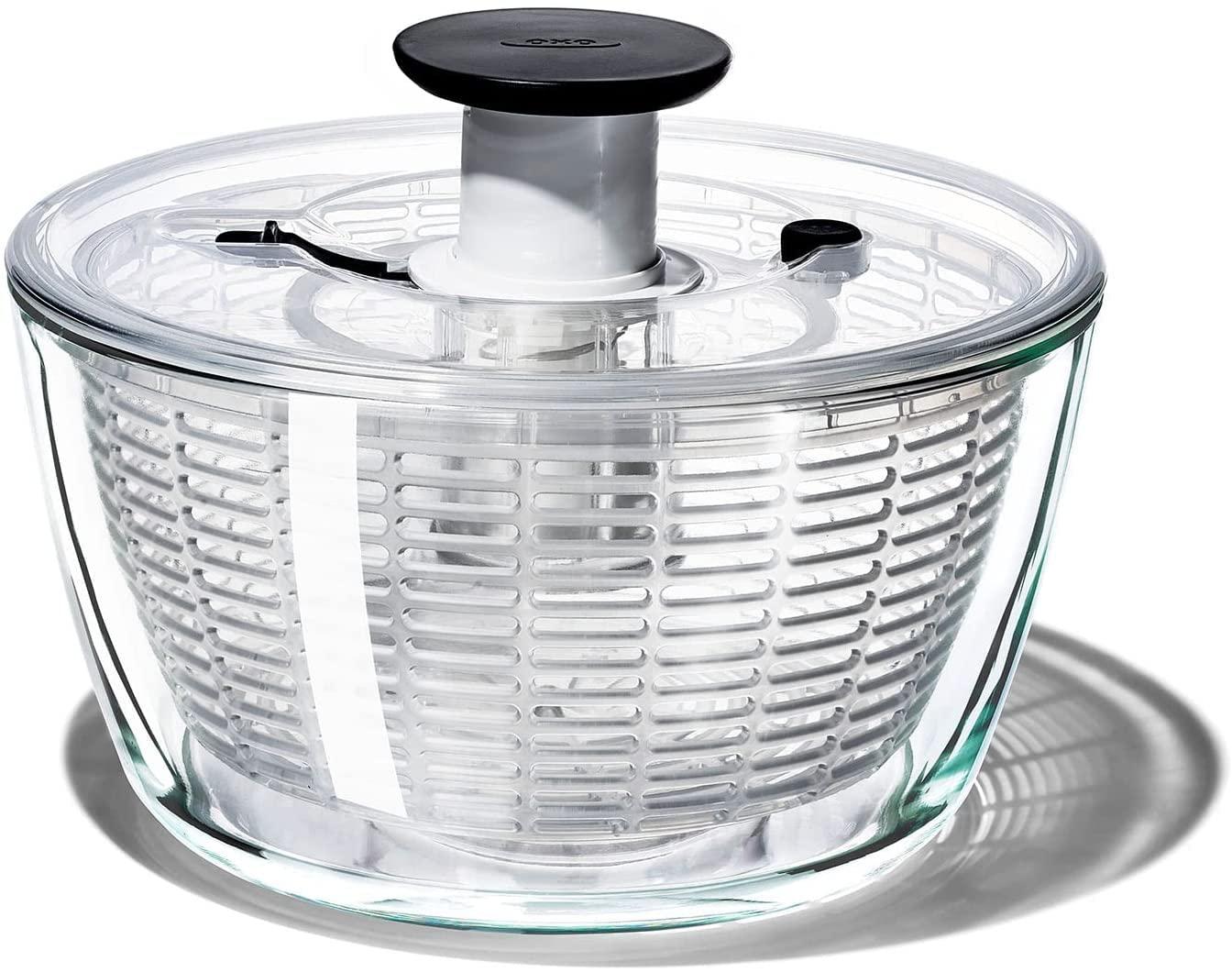 OXO OXO Good Grips Glass Salad Spinner, Large/6.22 Quart, Clear and Good Grips Plastic Carving & Cutting Board