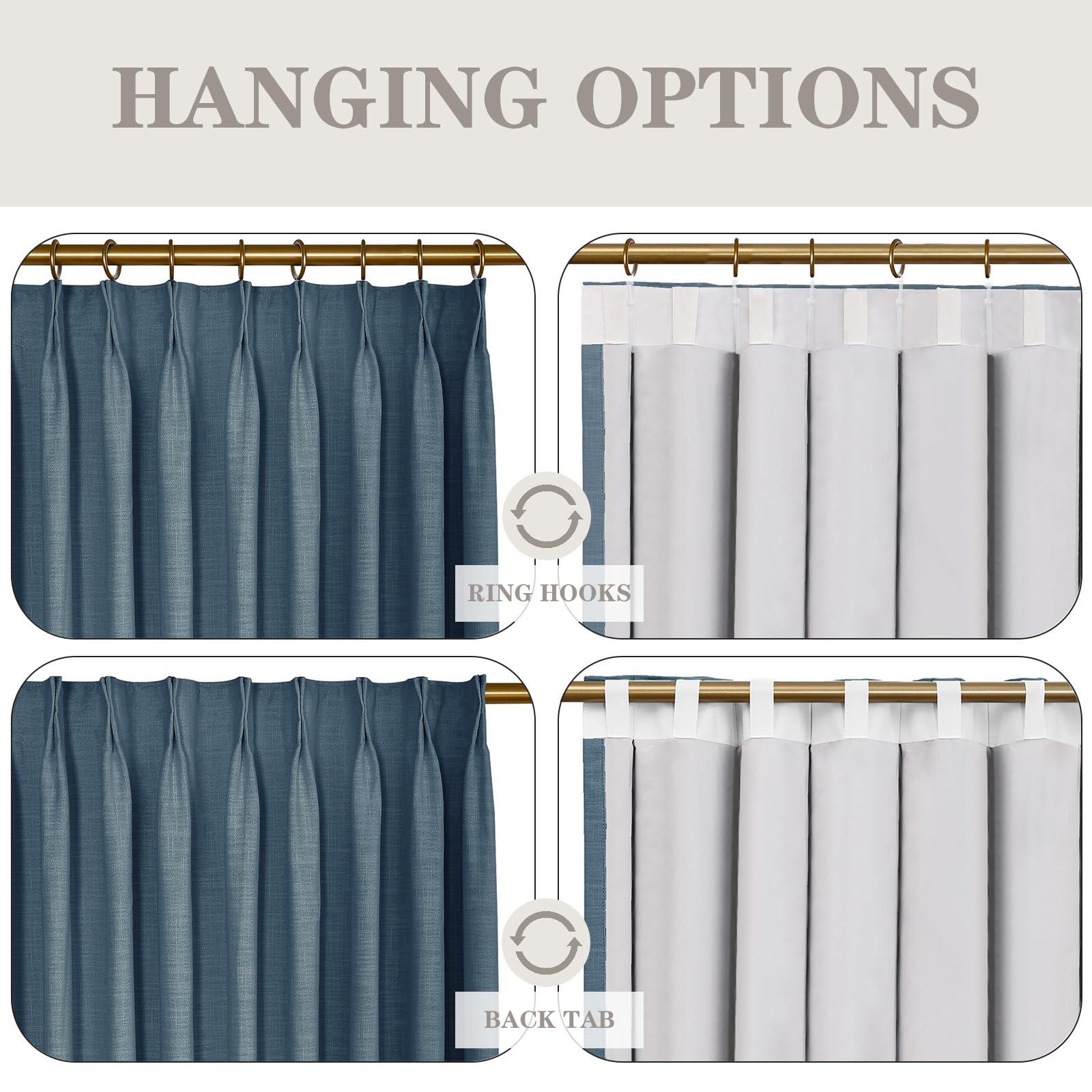 DotheDrape DotheDrape 108 inches Long Blackout Curtains Faux Linen Double Pinch Pleat Back Tab Lined Drapes for Thermal Insulation, 100W x 108L, Midnight, 1 Panel