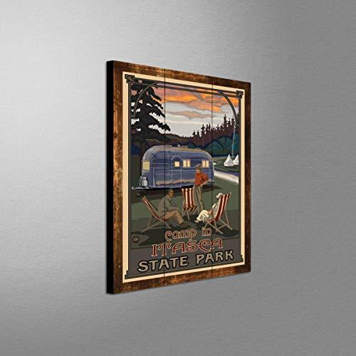 Northwest Art Mall Itasca State Park Minnesota Airstream Trailer Rustic Wood Art Print from Travel Artwork by Artist Paul A. Lanquist 9" x 12"