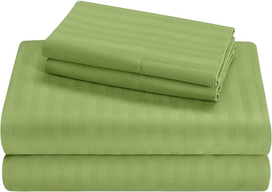 SATEEN BEDDING STORE 100% Cotton RV Sheets Set 4 PC - 400 TC - Soft and Smooth Bed Sheets for Campers, RV\'s & Travel Trailers Easy Fit Mattress up to 10 Inch Deep Pockets - Sage Stripe - (72X80) CAMPER King Size