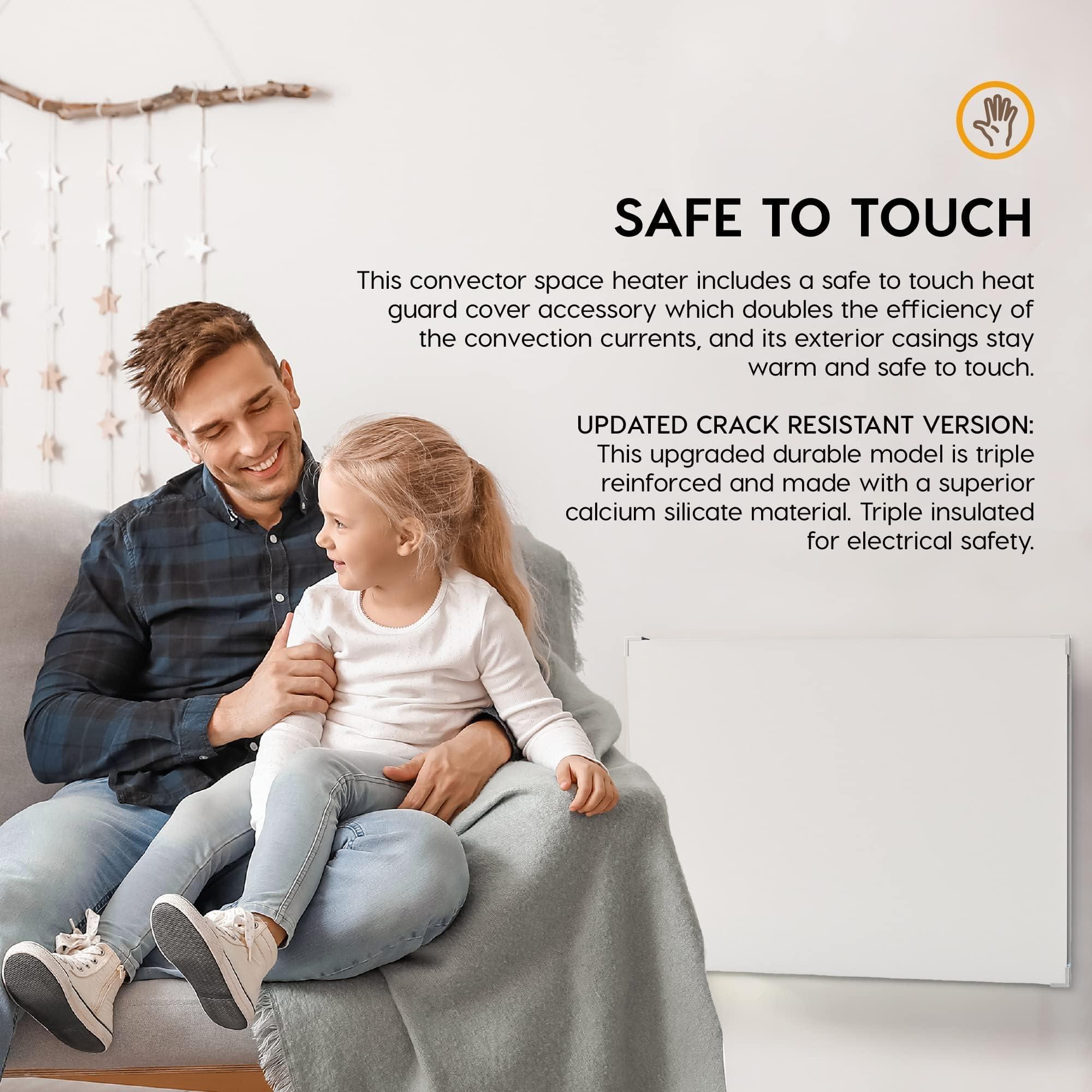 EconoHome EconoHome Wall Mount Space Heater Panel with Heat Guard - 250 Watt Splashproof Convection Heater with Thermostat - Ideal for 100 Sqf Room or Bathroom - 120V Electric Heater - Updated Model