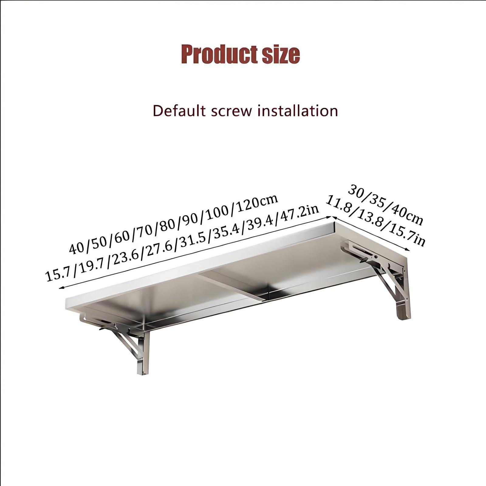 Pllrbvshs 304 stainless steel folding table, wall-mounted folding table, kitchen storage shelf, made of food-grade stainless steel material, suitable for living room, balcony, bathroom, or laundry room.(40*30cm