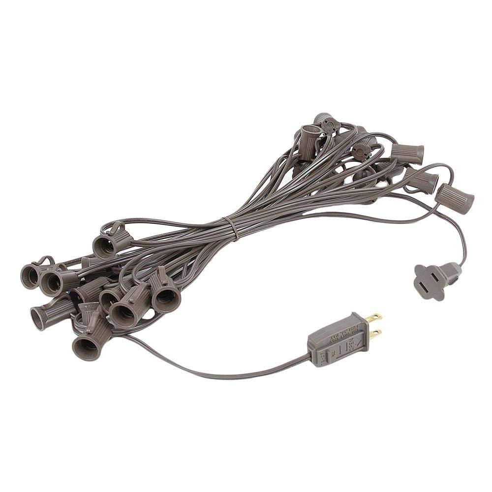 Novelty Lights Novelty Lights C7 Clear Christmas Lights Set - Indoor/Outdoor Christmas Light String Hanging Christmas Lights - Outdoor Patio String Lights - Brown Wire - 25 Foot
