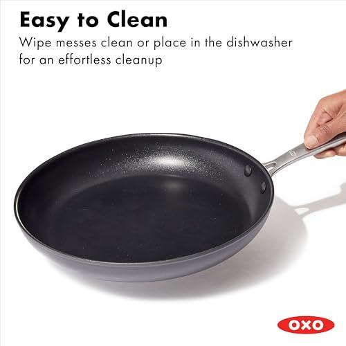 OXO OXO Frying Pan Enhanced 12 Skillet, Ceramic Nonstick, Durable Hard Anodized Cookware, Scratch Resistant, Stainless Steel Handle, Good Grips, Dishwasher & Oven safe, Black