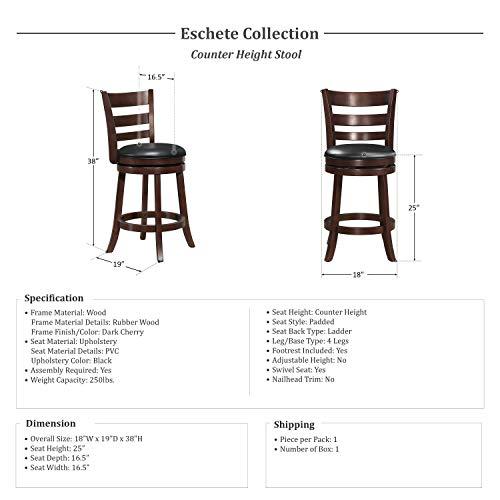 Lexicon Lexicon Eschete Ladder Back Swivel Counter Stool, 25" SH, Dark Cherry