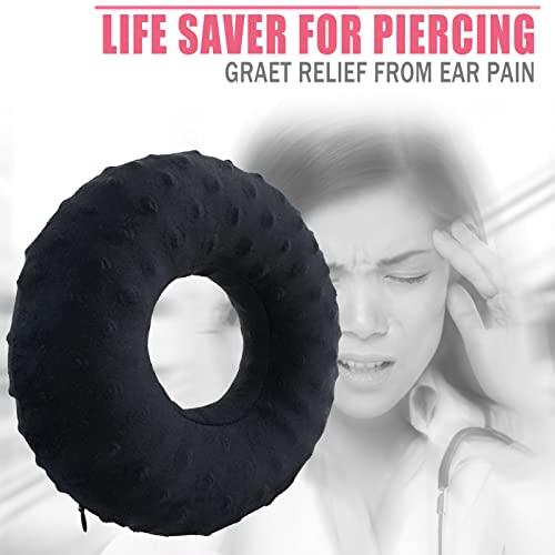 BNRendles BNRendles Ear Piercing Pillows for Side Sleeper with Ear Hole CNH Piercing Pillows Support Head Neck Ear Pain Relief Ear Pressure Sore Side Sleeping Ear Guard, Minky Dot Black