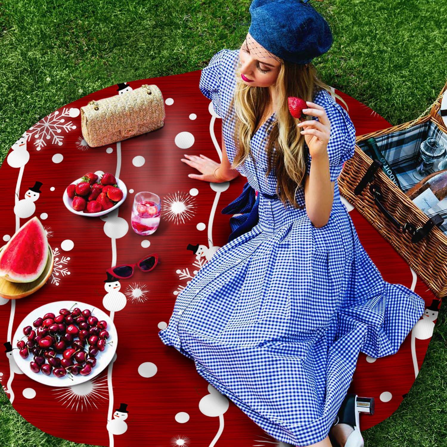 ZOE GARDEN ZOE GARDEN Red Christmas Round Tablecloth Waterproof & Stainproof Tablecloths, Wipeable Table Cloth Wrinkle-Free for Dining/Party/Wedding Farmhouse Snowman Snowflake Wood 54\" Dia