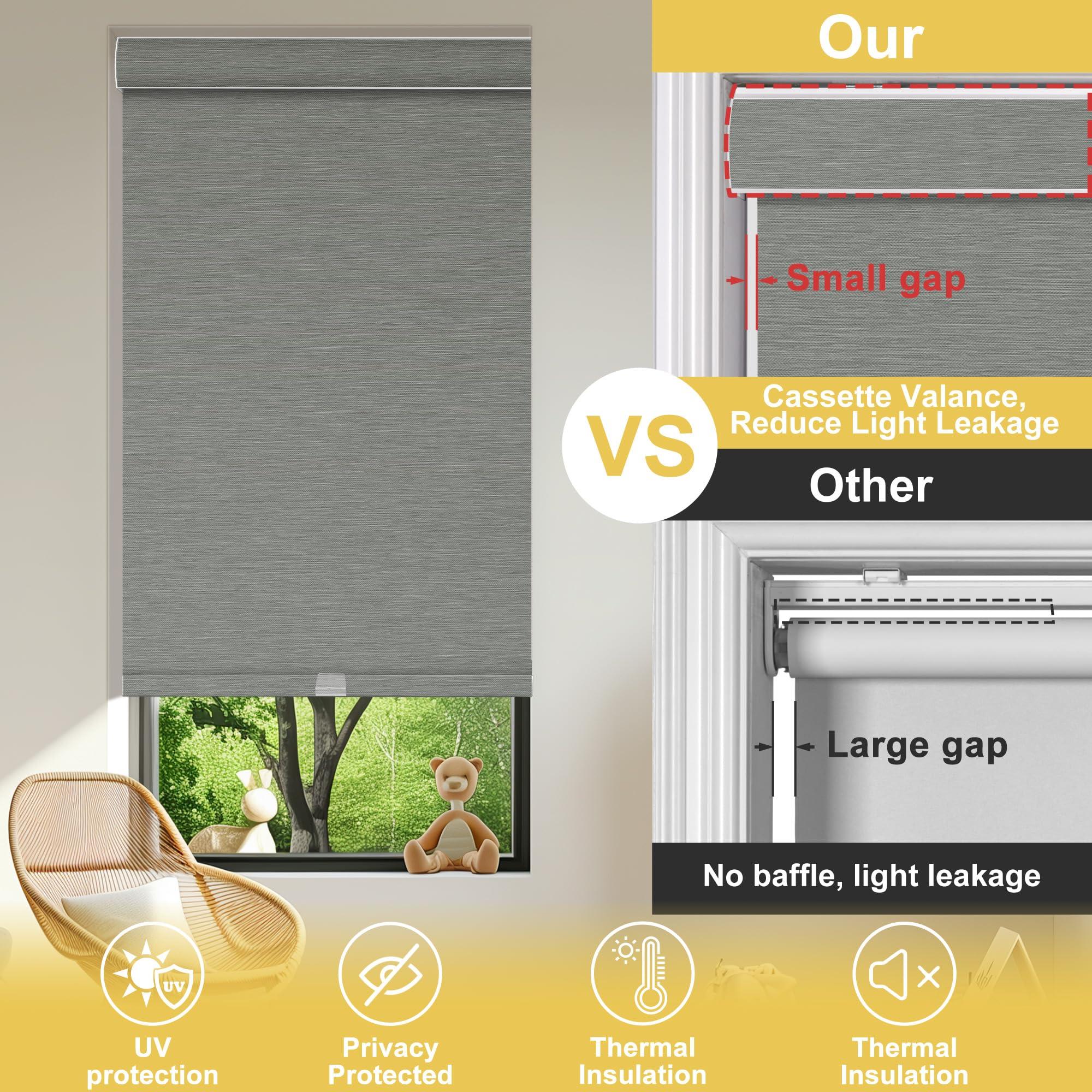 BERISSA BERISSA Blackout Pull Down Window Shades Blinds Room Darkening Custom Roller Shade for Indoor Thermal Insulated Up and Down Blind for Home Bedroom(80" W x 80" H) Gray