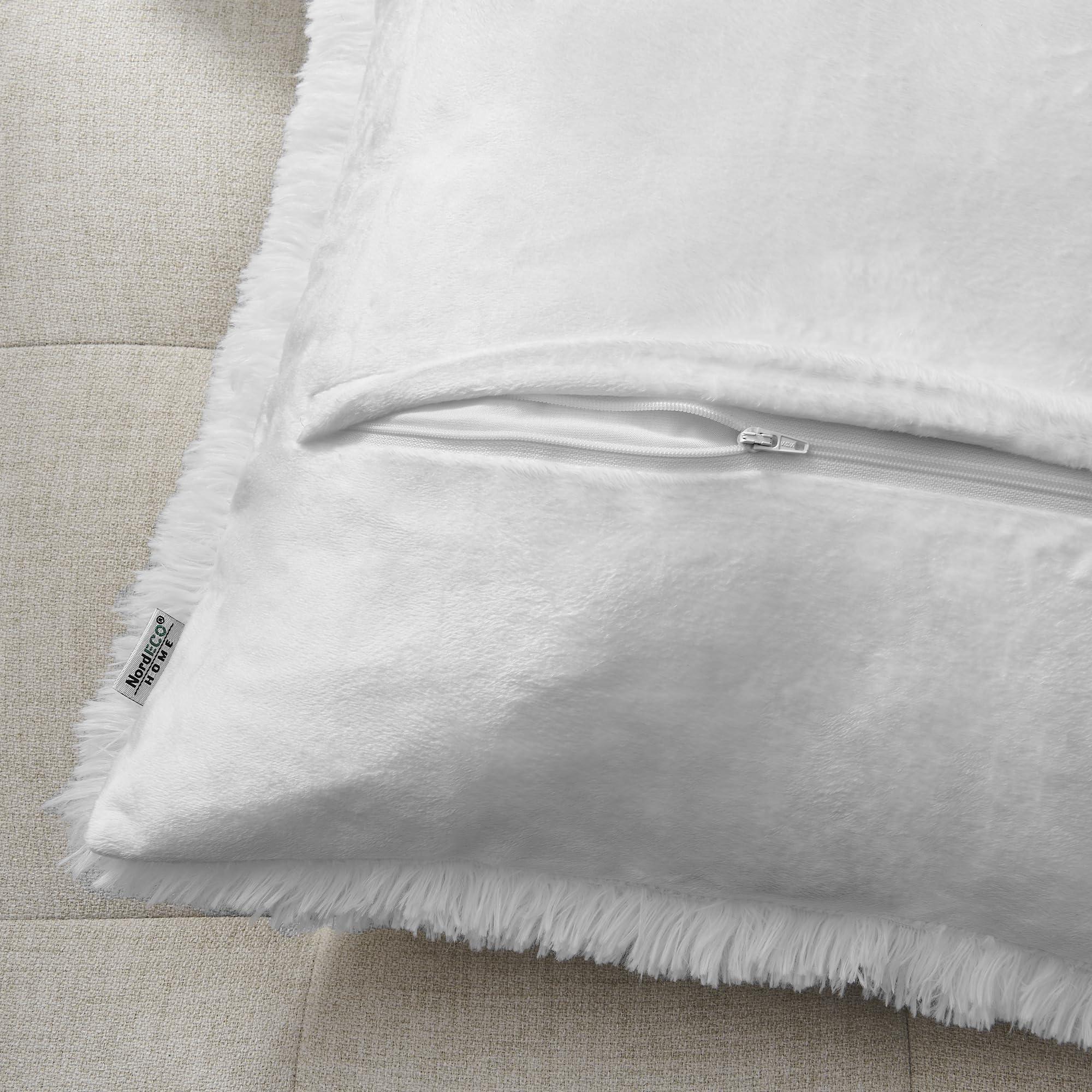 NordECO HOME NordECO HOME Luxury Soft Faux Fur Fleece Cushion Cover Pillowcase Spring Decorative Throw Pillows Covers, No Pillow Insert, 18\" x 18\" Inch, White, 2 Pack