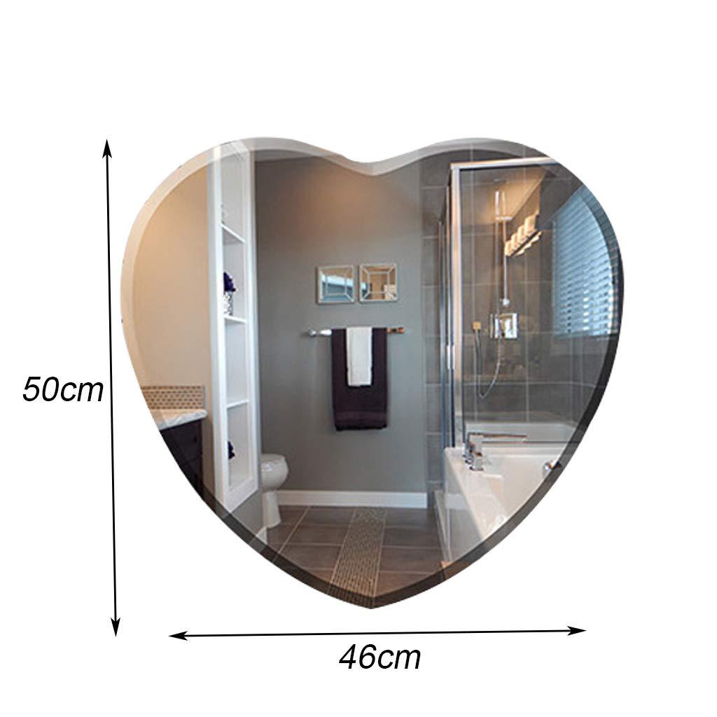 WRRAC-Mirror Frameless Wall Mounted Bathroom Mirror Unique Heart-Shaped Bevelled HD Vanity Glass Mirror with Polished Edge for Bedroom Living Room (46X50cm)