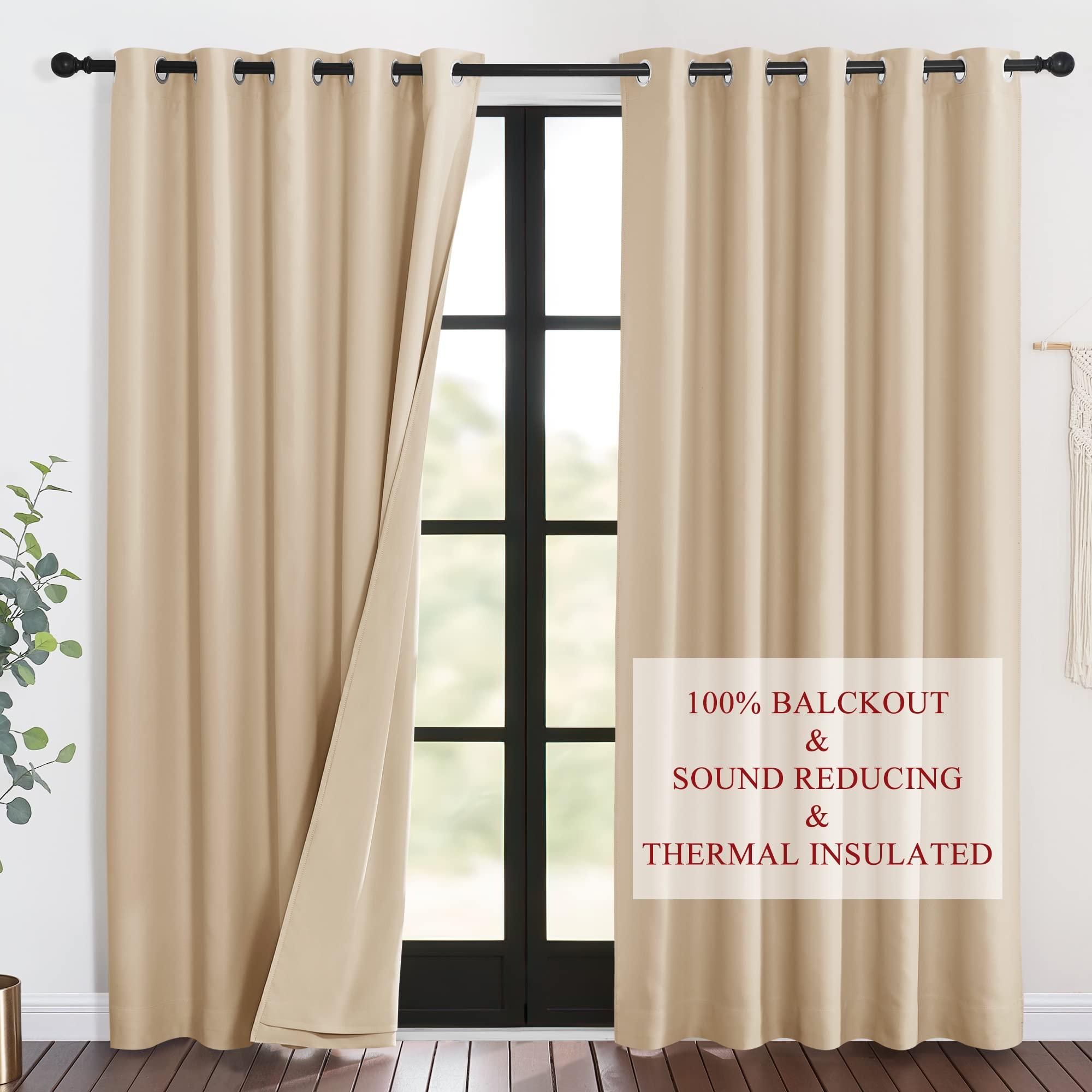 NICETOWN NICETOWN Living Room Noise Reducing Curtains, Privacy Protection & Completely Shaded Ring Top Drapes, Sound Preventing Insulated Window Treatment Curtain Panels(Biscotti Beige, 2 Pieces, W62 x L84)