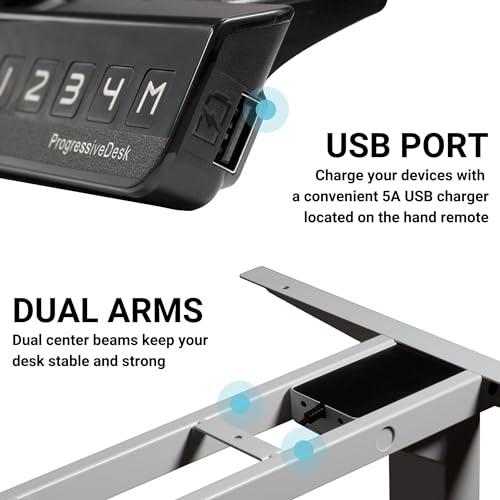 Progressive Desk Progressive Desk Standing Desk 72\" x 30\" - Electric Adjustable Height Stand Up Desk - Home Office Stand Workstation - Dual Motor - Black Frame, Bright Beech Top