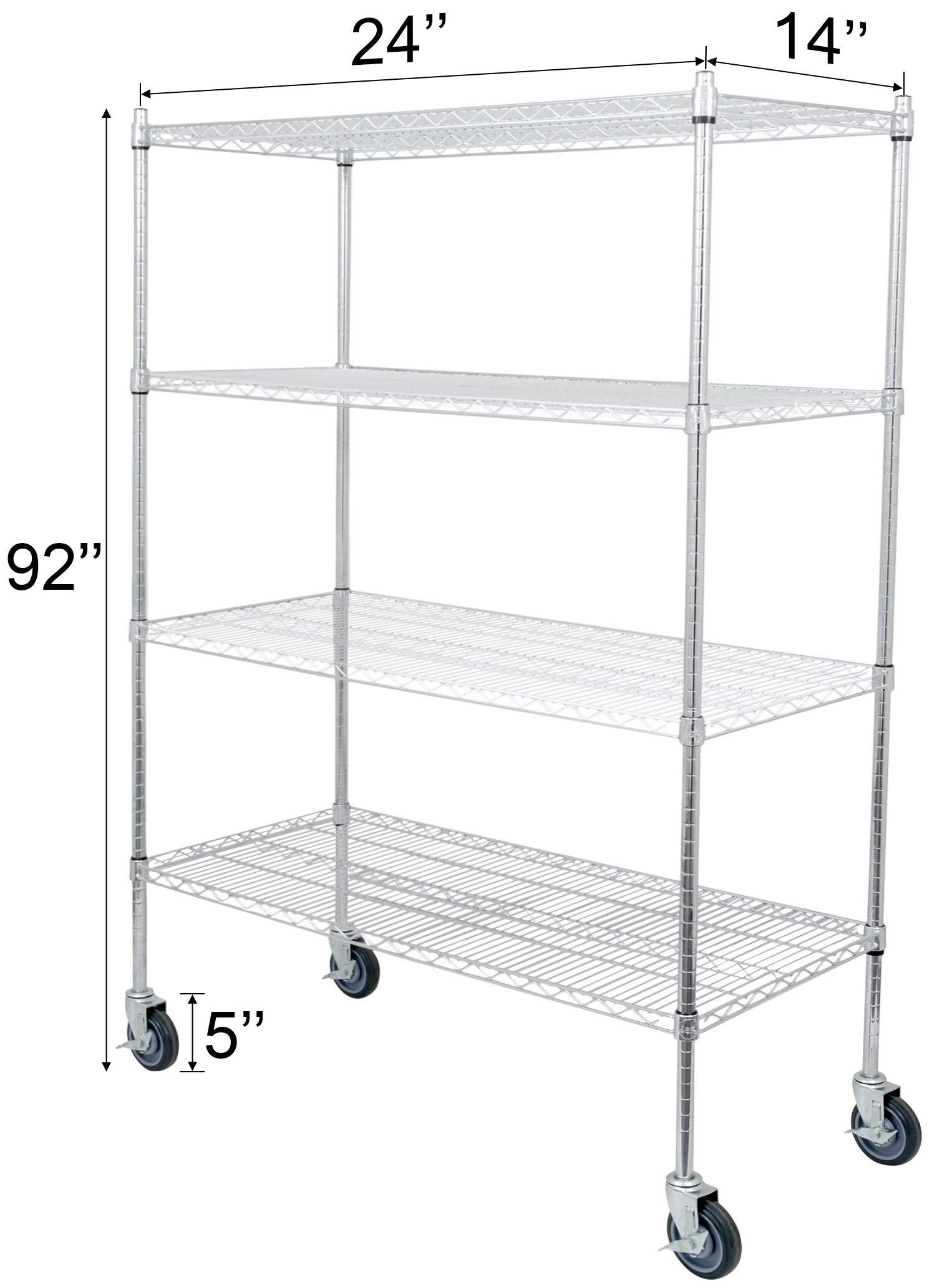 Regal Altair Regal Altair 14" Deep x 24" Wide x 92" High 4 Tier Chrome Wire Shelving Kit with 5" Wheels | NSF Commercial Storage Rack Unit