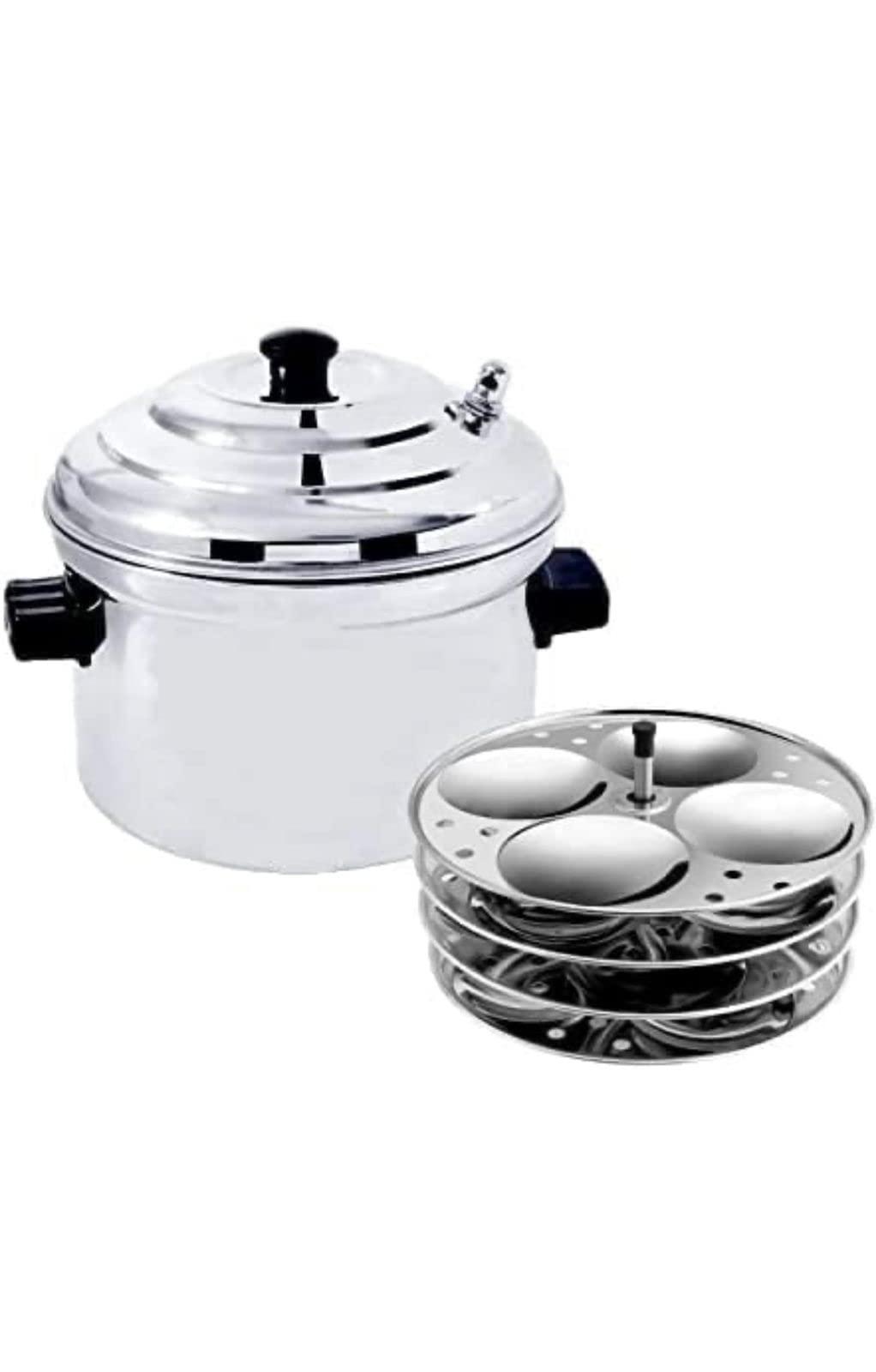 Generic Cookware Idly Stainless Steel, Idli Maker with 4 Plates (16 idli) - Outer Lid