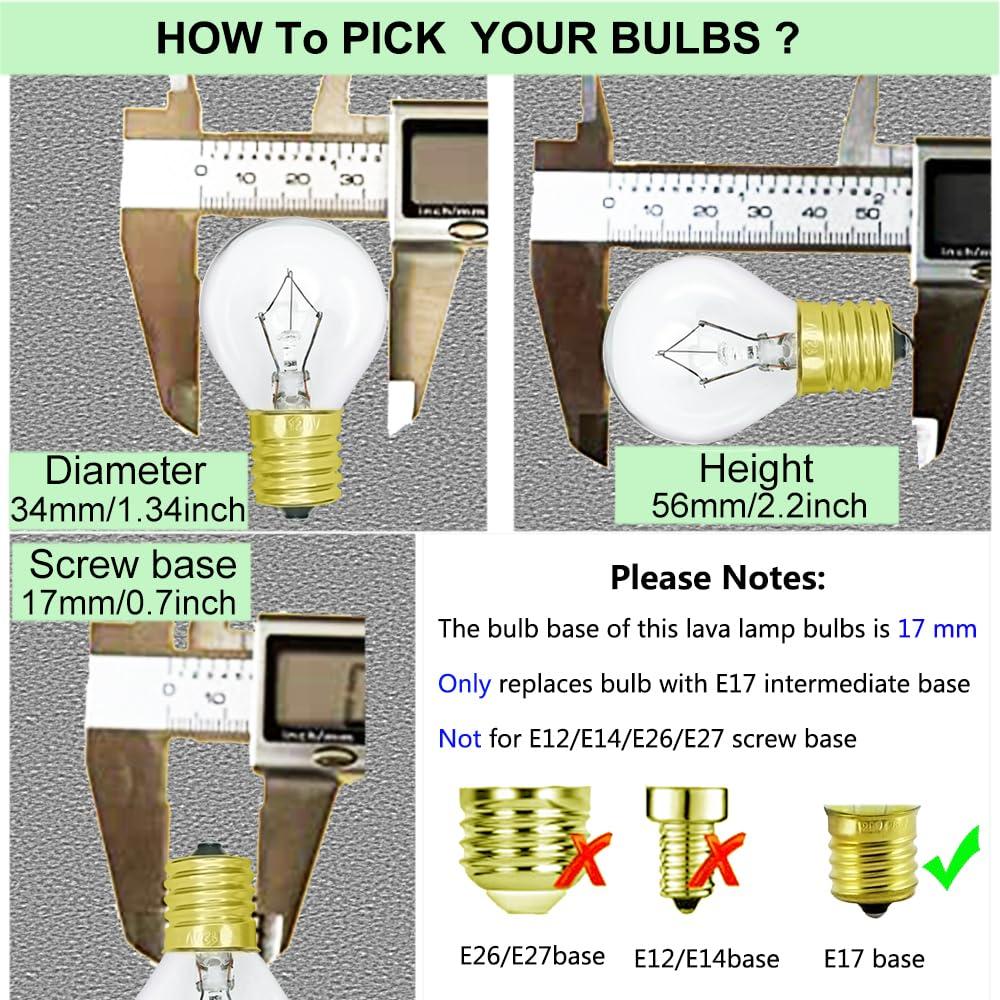 PaeorRorL Lava Lamp Light Bulb S11 25W E17 Base Replacement Bulbs for 14.5 Inch Lava Lamps and Glitter Lamps,120 Volt,Dimmable,2700K Warm White,6 Pack