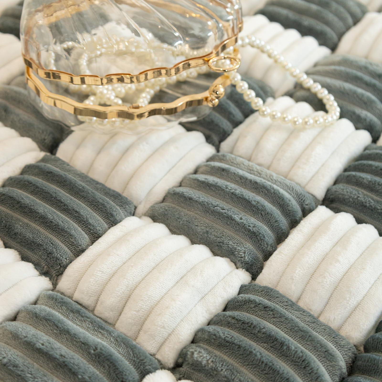 DECHEENG DECHEENG Funny Couch Cover Magic Sofa Cover, Fuzzy Waterproof Couch Cover for Dogs, Plaid Cream-Coloured Large Plaid Square Pet Mat, Bed Couch Cover Tatami Mat