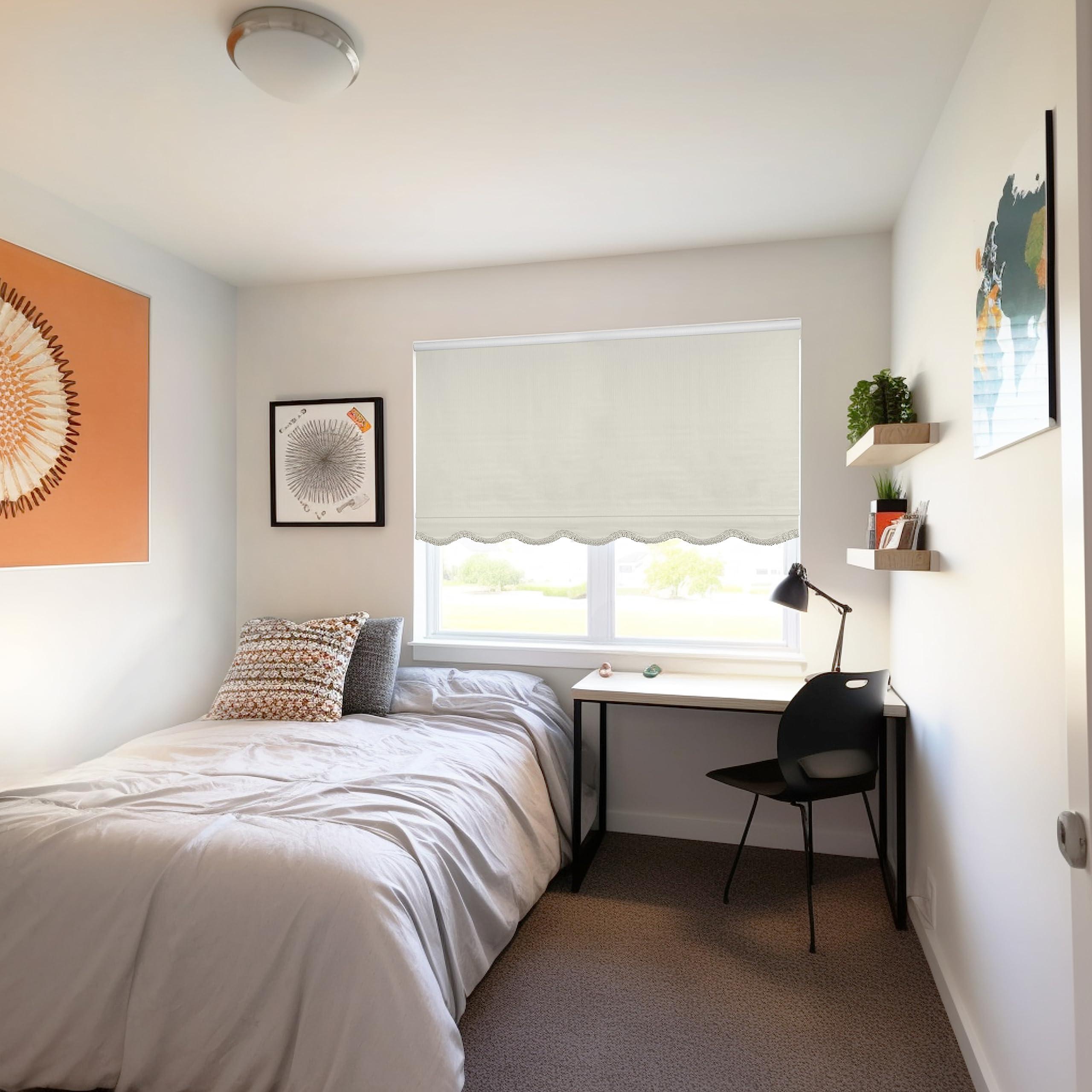 CHICOLOGY CHICOLOGY Blackout Custom Roller Shades, Cordless Blinds, Window Shades for Home, Roller Window Shades,Window Treatments, Door Blinds, Blackout Shades, Ivory Textured (Fringe), 71.5" W X 64" H