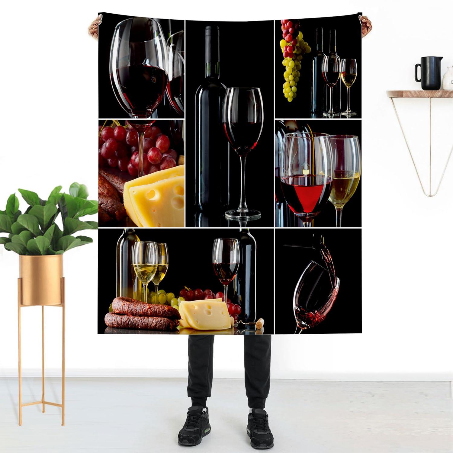 ONINUO Wines Blanket 40\" x 50\" Romantic Burgundy Glasses Fruit Grape Super Soft Bedding Fleece Throw Blanket Microfiber Flannel Blankets Couch Sofa Warm Lightweight for Boys Girls
