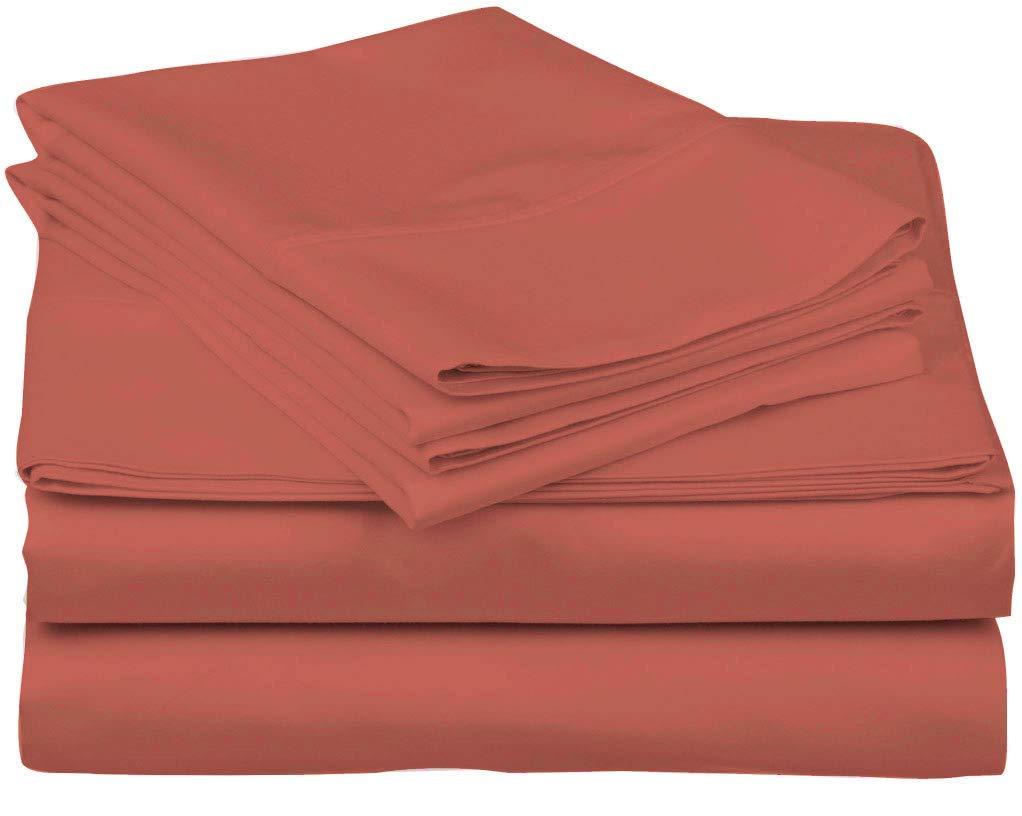 MoreComfo King Size 400 Thread Count 6 Piece Sheet Set Hotel Luxury Bed Sheets Extra Soft 31 Inches Deep Pockets Easy Fit Breathable Comfy Brick Red Bed Sheets 6 Pc Queen Bed Sheet Set