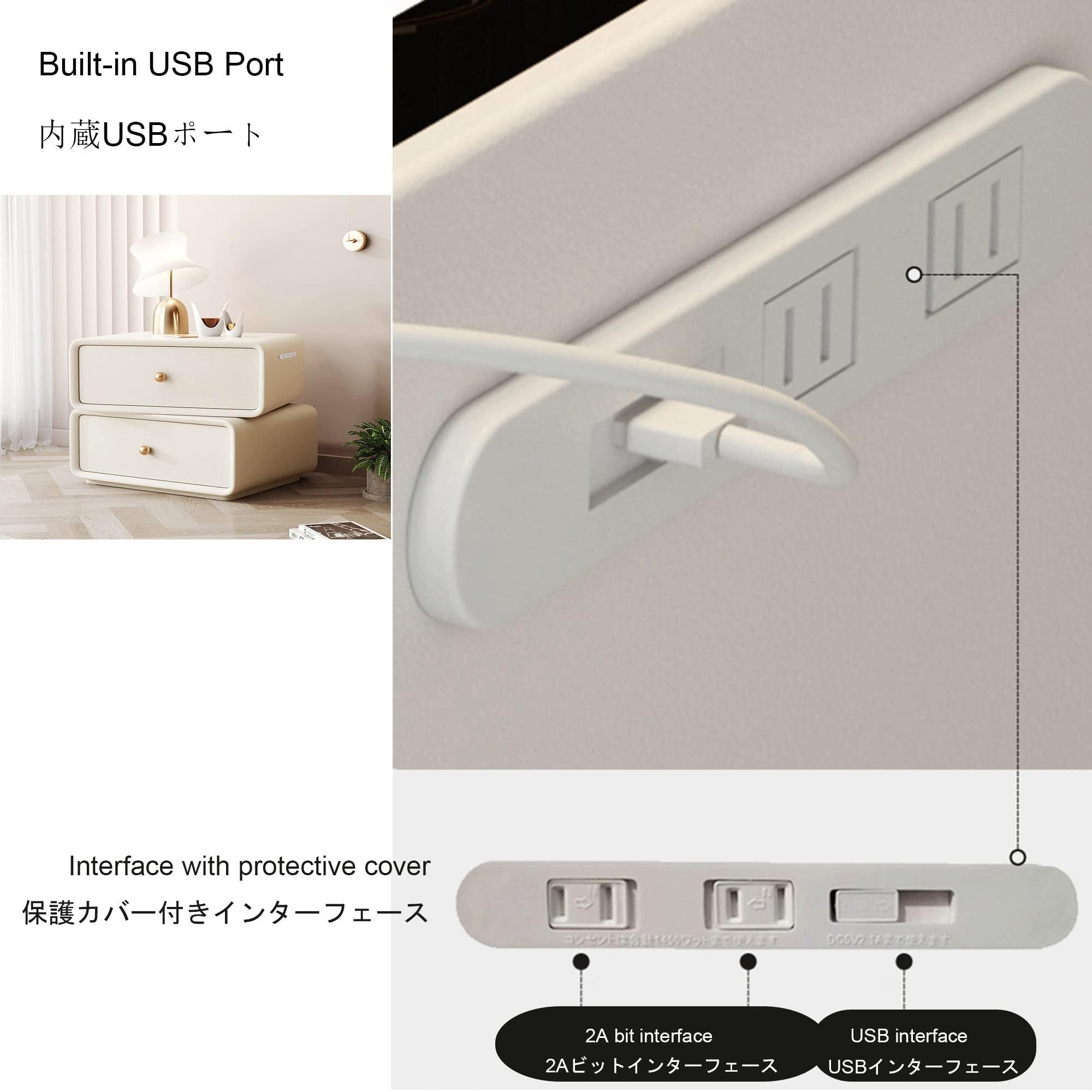 WXZX Smart Nightstand with Charging Station and Fingerprint Lock,de Table with Drawer,Modern Solid Wood Bedside Table,Upper 360 Rotatable,for Living Room,Sofa,Office Customizable (Color : 4.Off-White+Lit