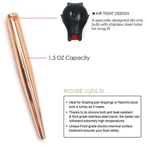 KAYCROWN KAYCROWN Best Utensils Stainless Steel Turkey Baster Commercial Grade Quality FDA Silicone Bulb Including Marinade Injector Needle and Brush for Easy Clean Up, Rose Gold