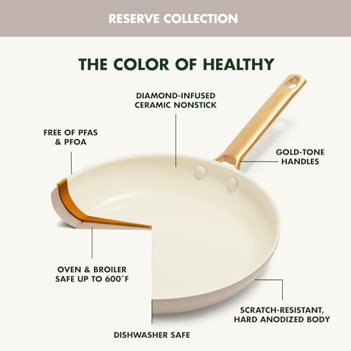 GreenPan GreenPan Reserve 10 Piece Cookware Set, Non-Toxic PFAS-Free Hard Anodized Healthy Ceramic Nonstick, Stainless Steel Gold Handle, Glass Lids, Dishwasher Safe, Oven & Broiler Safe, Taupe Brown