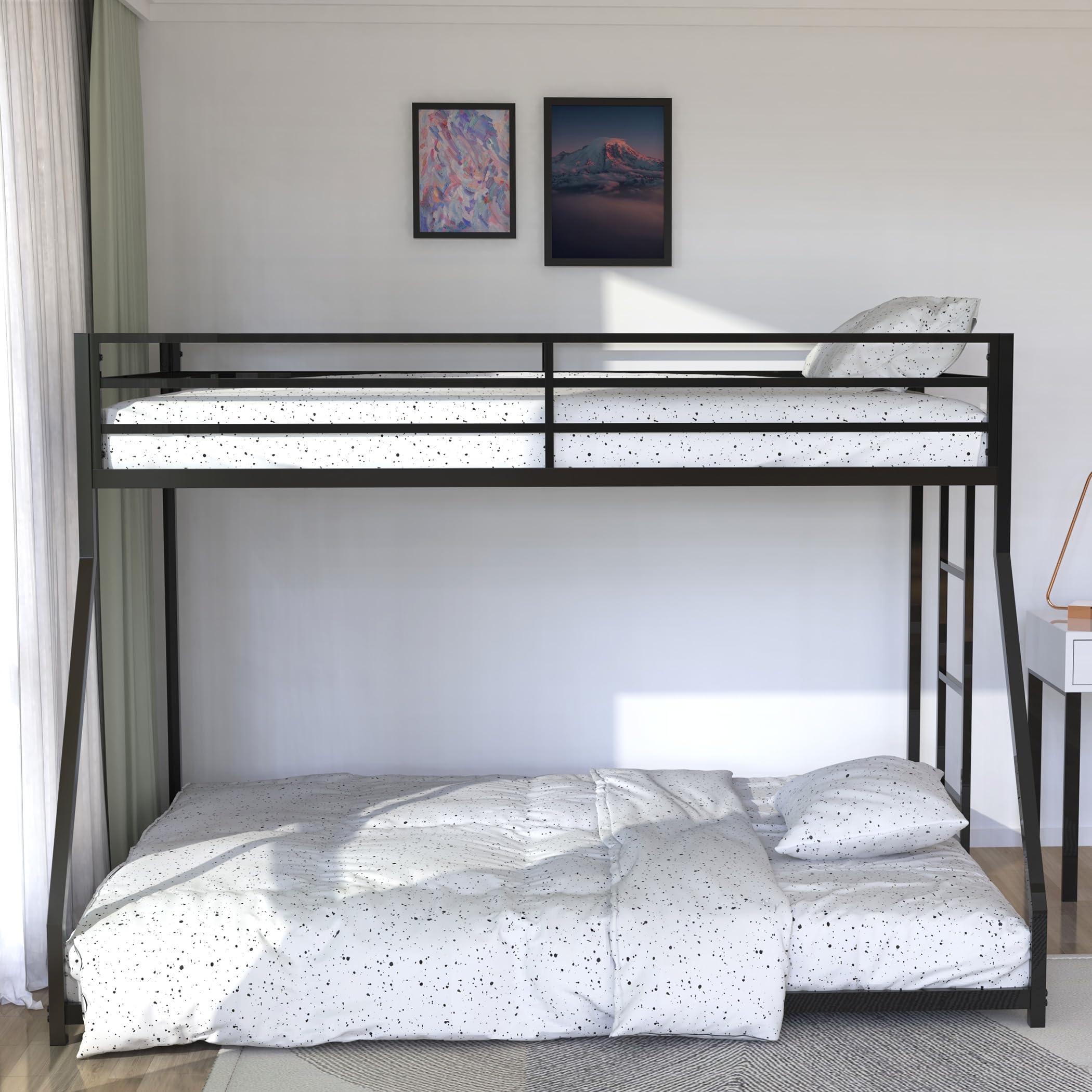 Dolonm Dolonm Metal Bunk Bed Twin Over Full with Ladder, Heavy Duty Sturdy Frame with Full-Length Guardrail, No Box Spring Needed, Easy to Assemble, Black