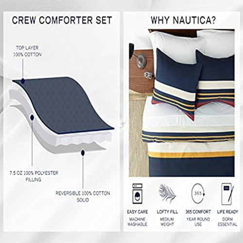 Nautica Nautica - Queen Comforter Set, Cotton Reversible Bedding with Matching Shams, Medium Weight for All Seasons (Mineola Navy, Queen)