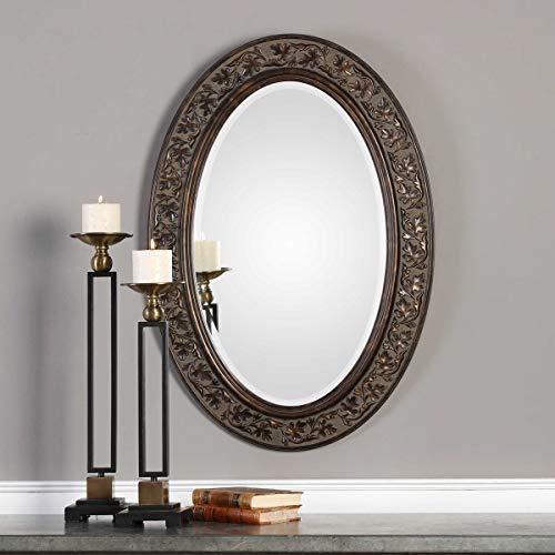 Spinner Moss + Fig Floro Aged Bronze Oval Mirror | Oval Wall Mirror in Aged Bronze Finish (23 in. W x 34 in. H Oval Mirror)