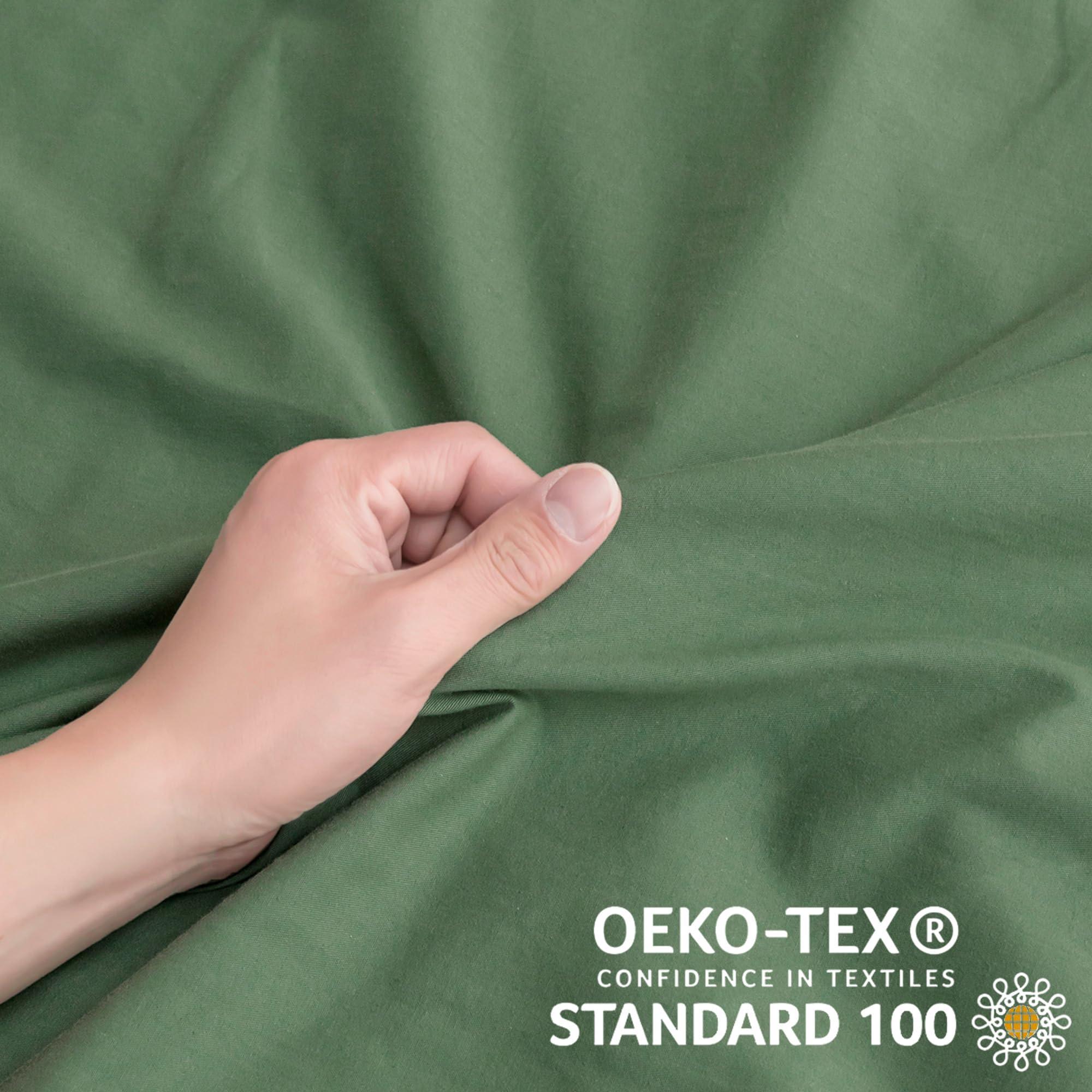 JELLYMONI JELLYMONI Cotton Duvet Cover Set - 100% Washed Cotton Linen Like Textured Comforter Cover, 3 Pieces Soft Bedding Set with Button Closure (Green, Super King 120\"x98\")