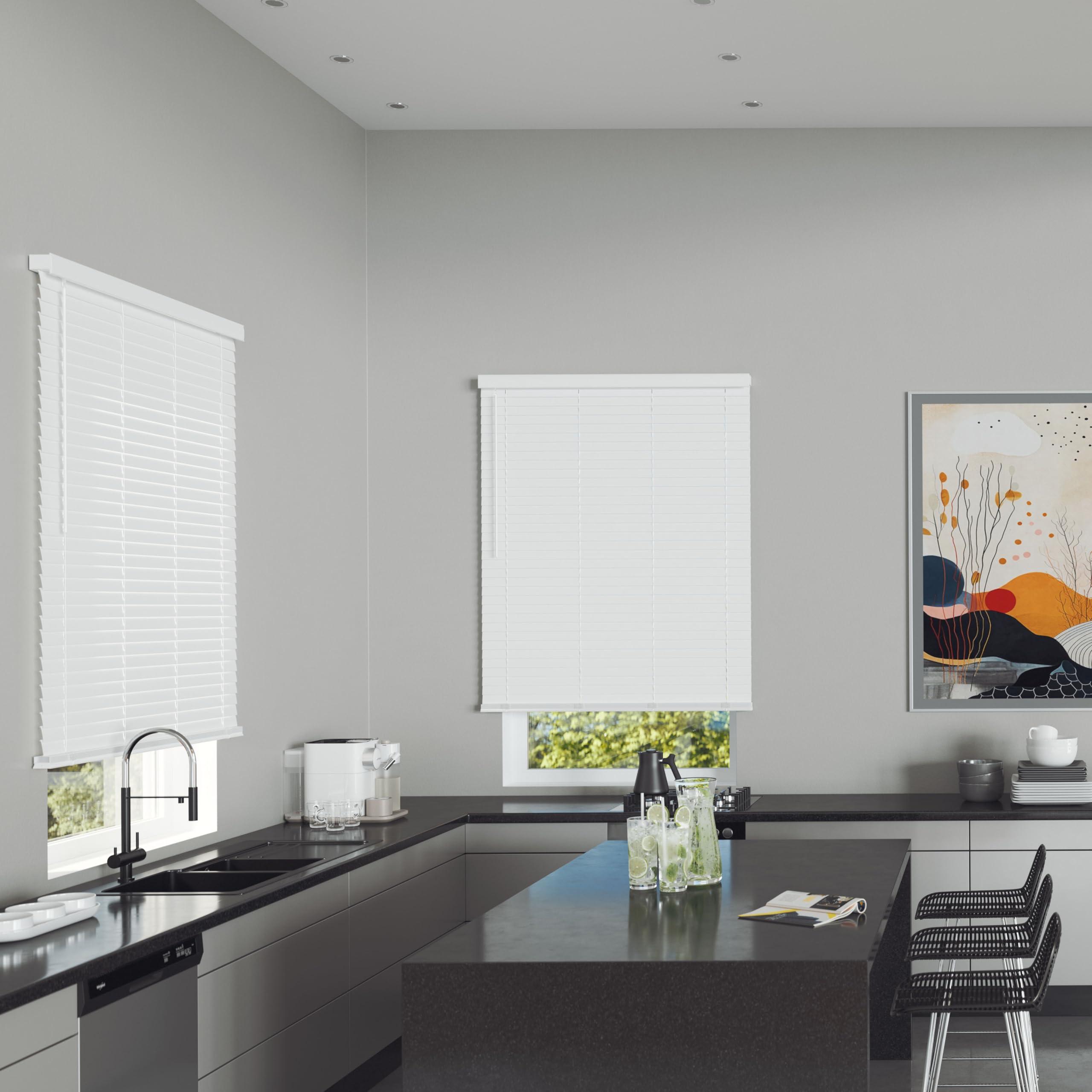 Lumino 2 Inch Cordless Room Darkening Faux Wood Blind - 68.75" W x 72" L - White, Over 1,000 Custom Sizes Starting at 18.97, Inside or Outside Mount, Venetian Shades for Interior Windows by Lumino