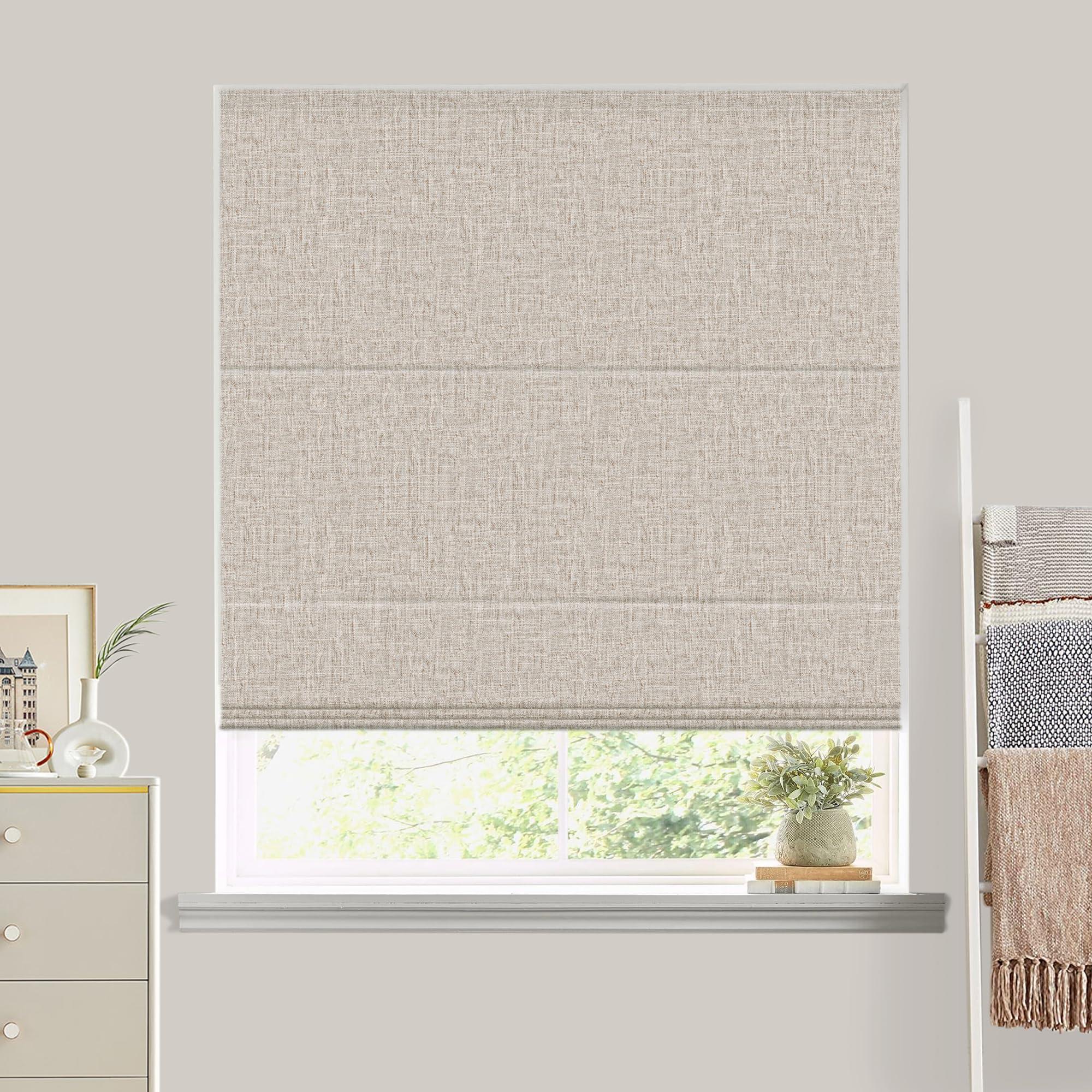 Blindzup Blindzup Cordless Roman Shades for Windows, Pull Down Linen Roman Blinds with Waterproof and Room Darkening Fabric for Living Room Dining Room Bathroom,Privacy Blackout Coffee, 29" W x 54" H