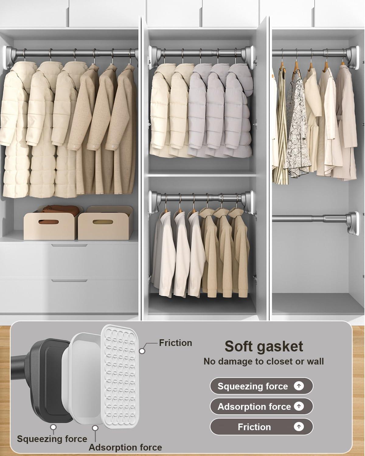 HomeLoft Basics Tension Shower Curtain Rod, 40 50 70 110 160 210 260 310 360 410cm Stainless Steel Anti-Slip Adjustable Curtain Rods Bathroom Rod, No Drilling, for Bathroom, Closet, Window, Room Divider(Gray,360-450c