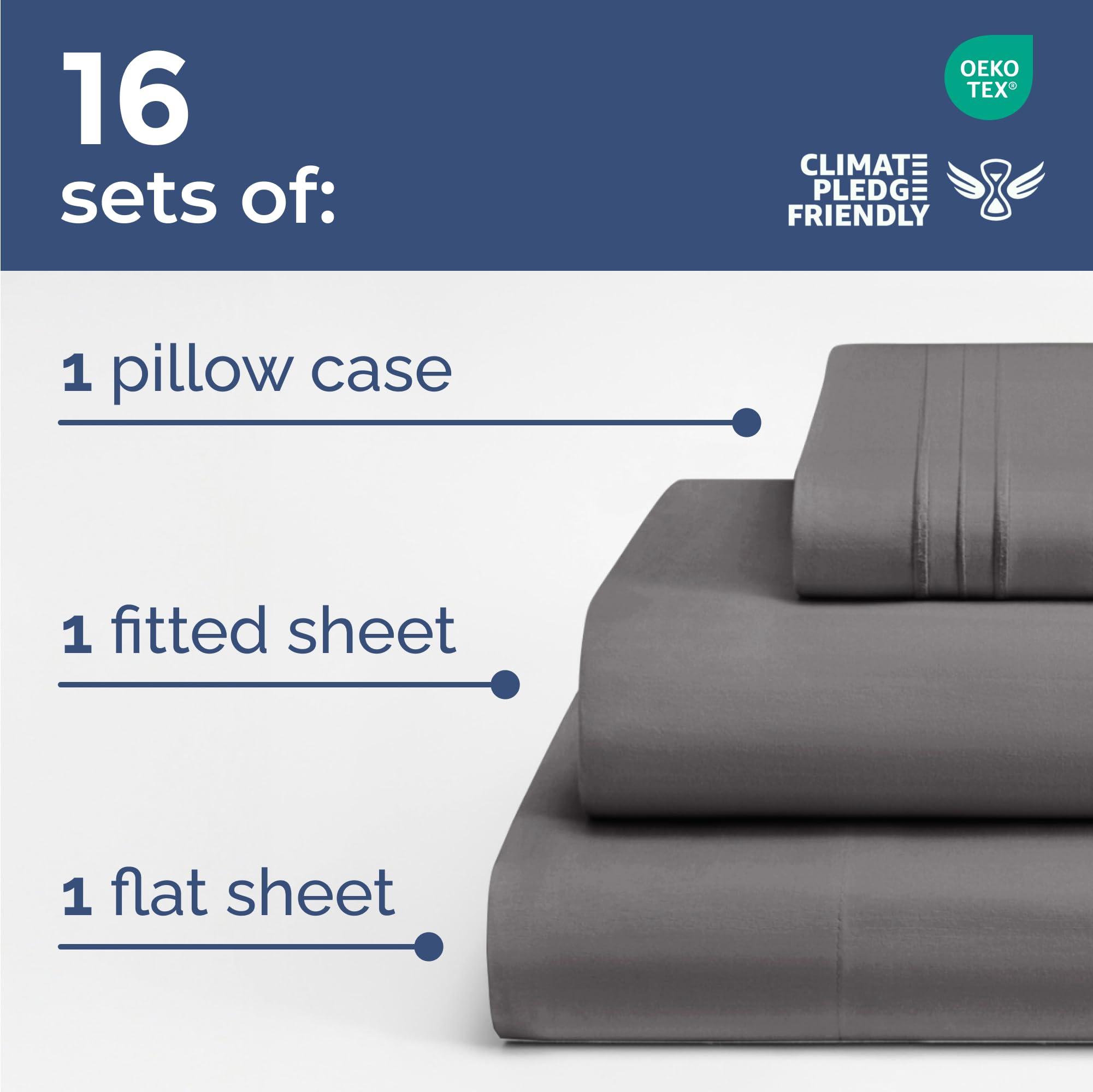 CGK Unlimited Bulk Case Pack of 16 Complete Sheet Sets - Twin XL Bed Sheet Sets - Wholesale Sheets for Hotels & Airbnbs - Exceptional Value - Dark Grey