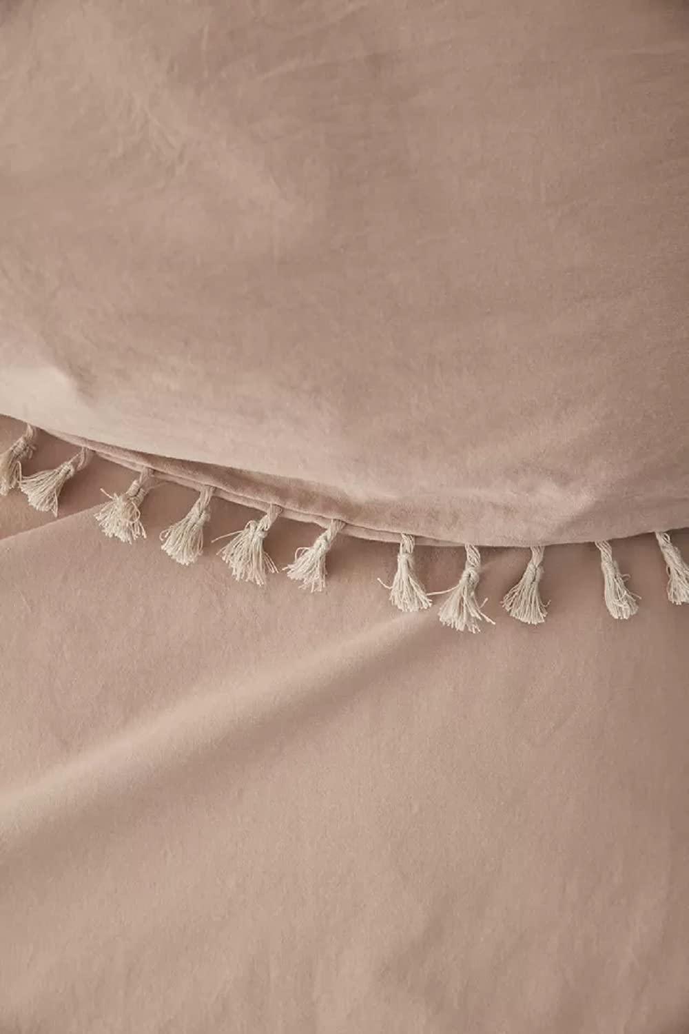 Generic Sand Color Washed Cotton Fringes Tassels Duvet Cover Boho Bedding 100% Cotton Quilt Doona Cover Set