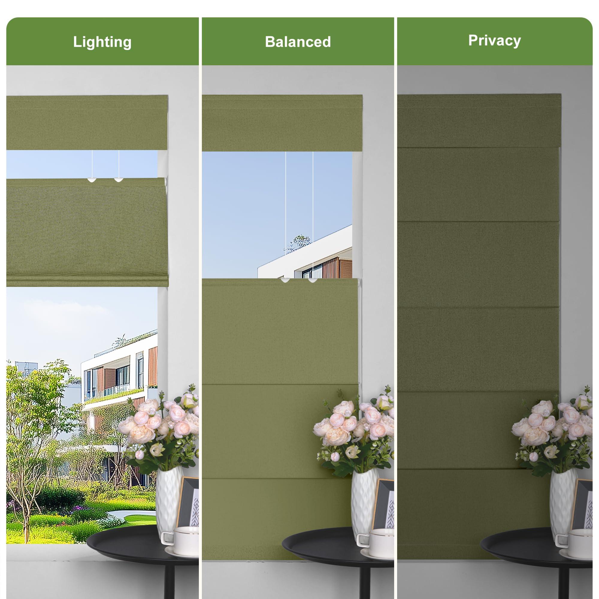 MoDanCeQ MoDanCeQ Top Down Bottom Up Roman Shades for Windows, Blackout Cordless Roman Blinds, Easy to Install Thermal Insulated Window Blind for Kitchen, Green, 31.5" W x 72" H
