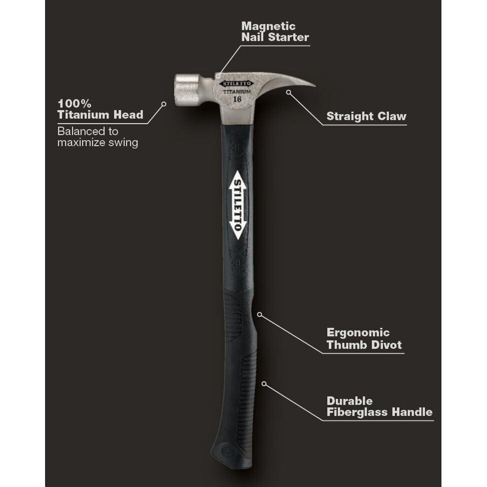 Stiletto Stiletto TI16SC-F 16 oz Ti Smooth Face with Curved Poly-Fiberglass Handle, 18"