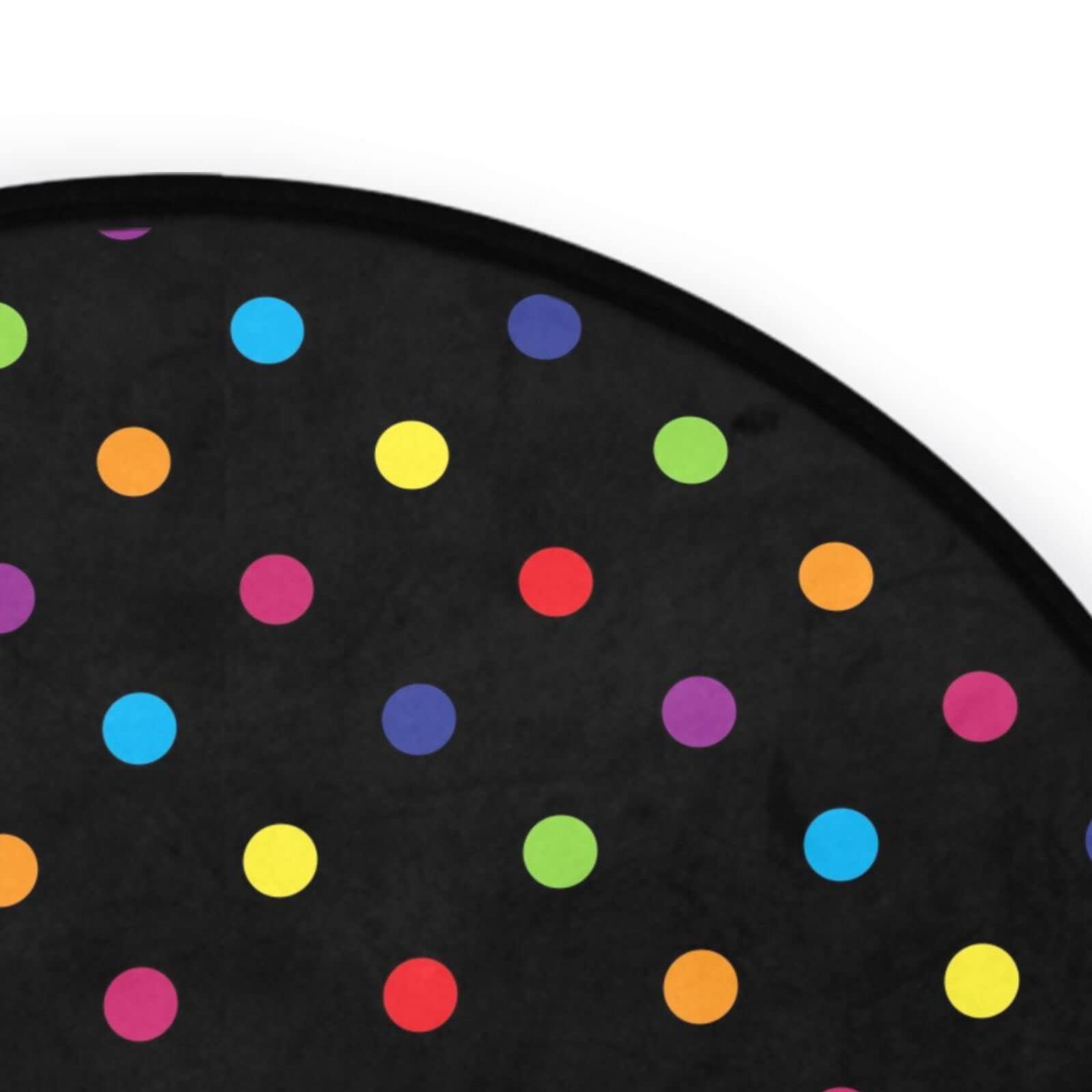 WIHVE Round Area Rug 3 Ft Colorful Polka Dot Black Non-Slip Floor Mat for Entryway Bedrooms Laundry Room Decor