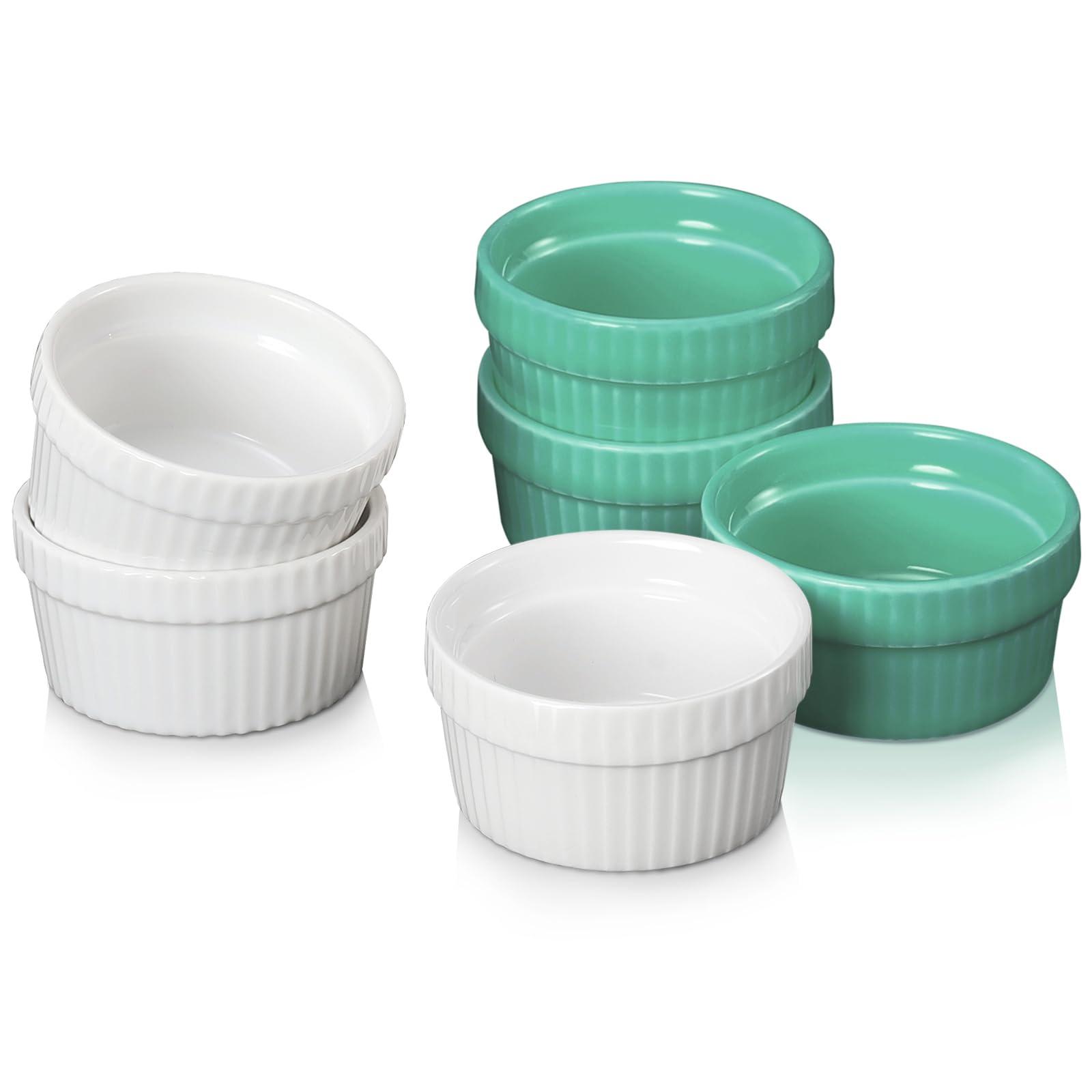 Vidalenta Vidalenta Mini Ramekins 1.5 oz Dipping Sauce Cups Ceramic Tiny Ramekins Set of 6 - Porcelain Souffle Dish Condiment Cups Small Bowls for Charcuterie Board, Microwave & Oven Safe, WhiteGreen