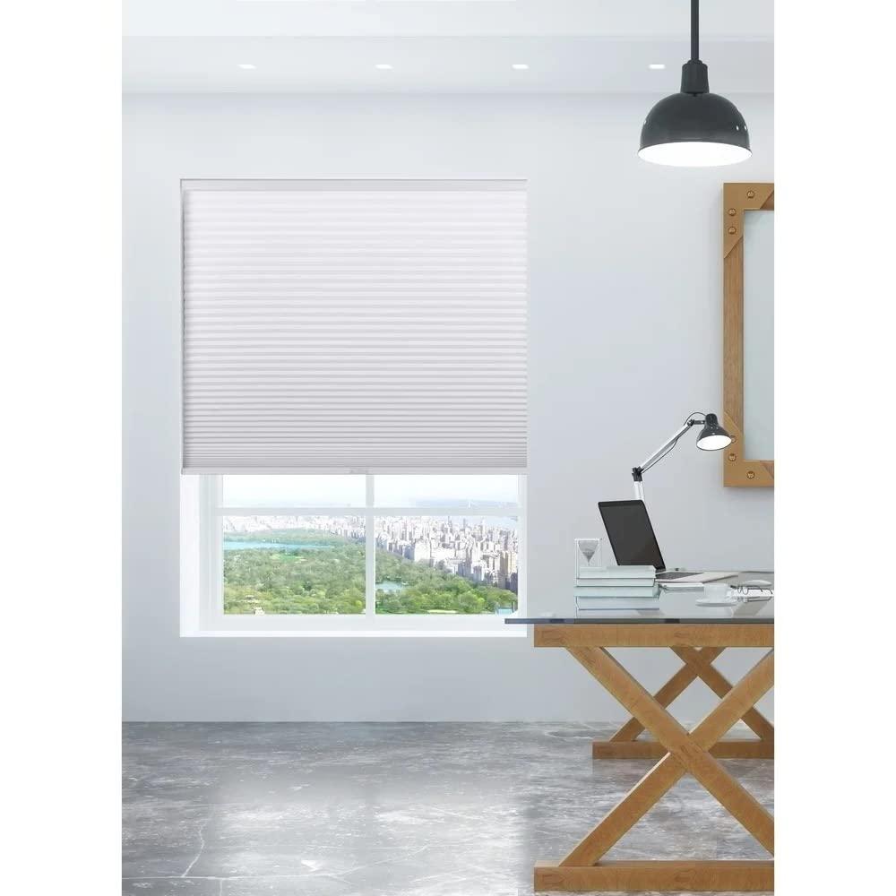 HNU All Season White Blackout Window Blinds Cordless | Honeycomb Design Energy Efficient & Light Blocking Feature | Raise/Lower with Clear Tab on Bottom | Darkening Cellular Shades, Size: 34.5" W X 84" H