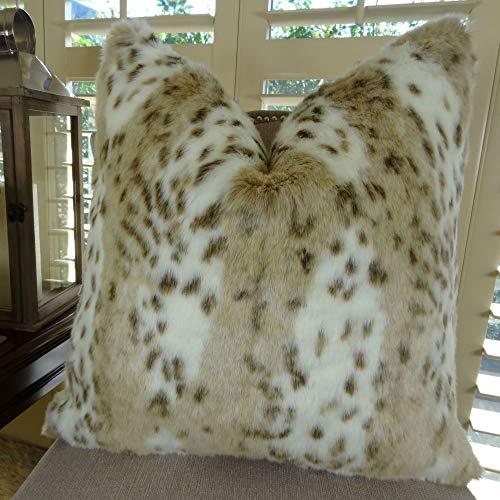 Thomas Collection Thomas Collection Leopard Faux Fur Throw Pillow for Sofa - Leopard Pillow - Taupe White Brown Throw Pillow - Leopard Throw Pillow - Animal Pillow, Made in USA, 17431