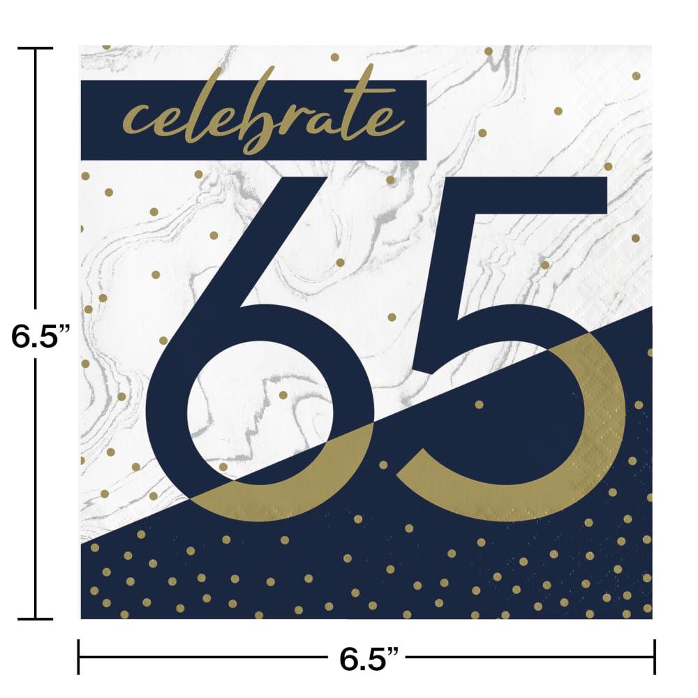 Trendware Trendware Navy and Gold 65th Birthday Party Supplies Kit, Serves 8
