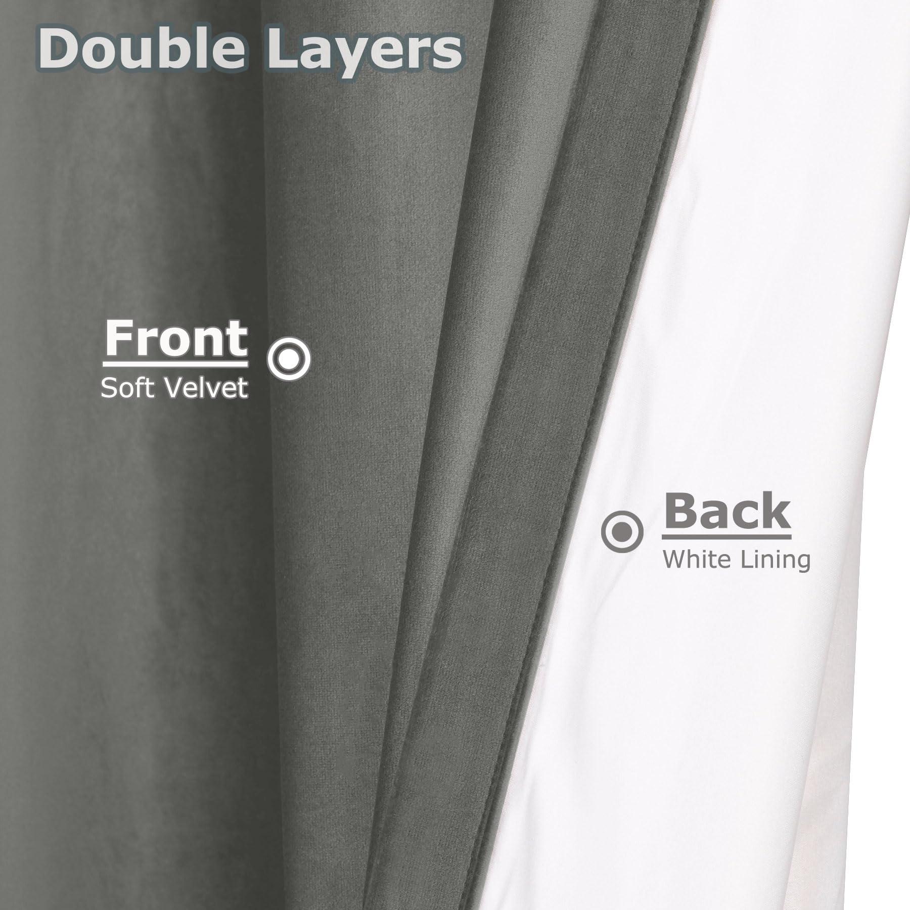 Frelement Frelement 250 Inches Extra Wide Curtains Luxury Velvet Blackout Curtains Insulated Drapes for Movie Theater Room Divider Drapes Privacy Flat Hooks Drapes, 250" W x 102" L, 2 Panels, Grey