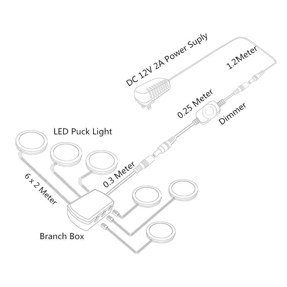 Cefrank Cefrank Dimmable Puck Lights, 6pcs Warm White Bookcase Lighting Kit w/Rotary Dimmer Switch, Total of 18W, 1500 Lm LED Under Cabinet Lights - Warm White, 3000K