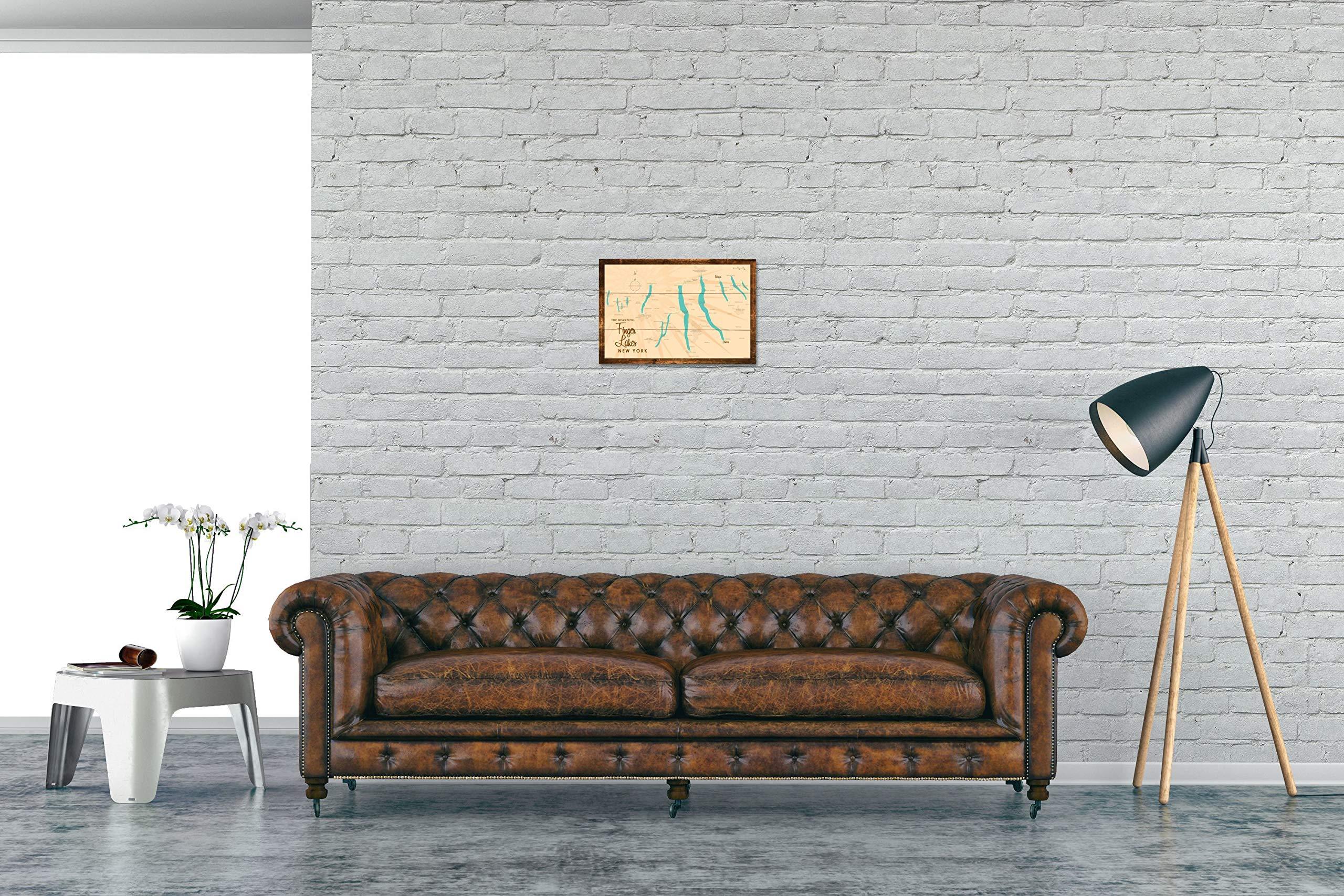 Art of Place Finger Lakes New York Map Rustic Wood Art Print from Illustration by Lakebound 12" x 18"