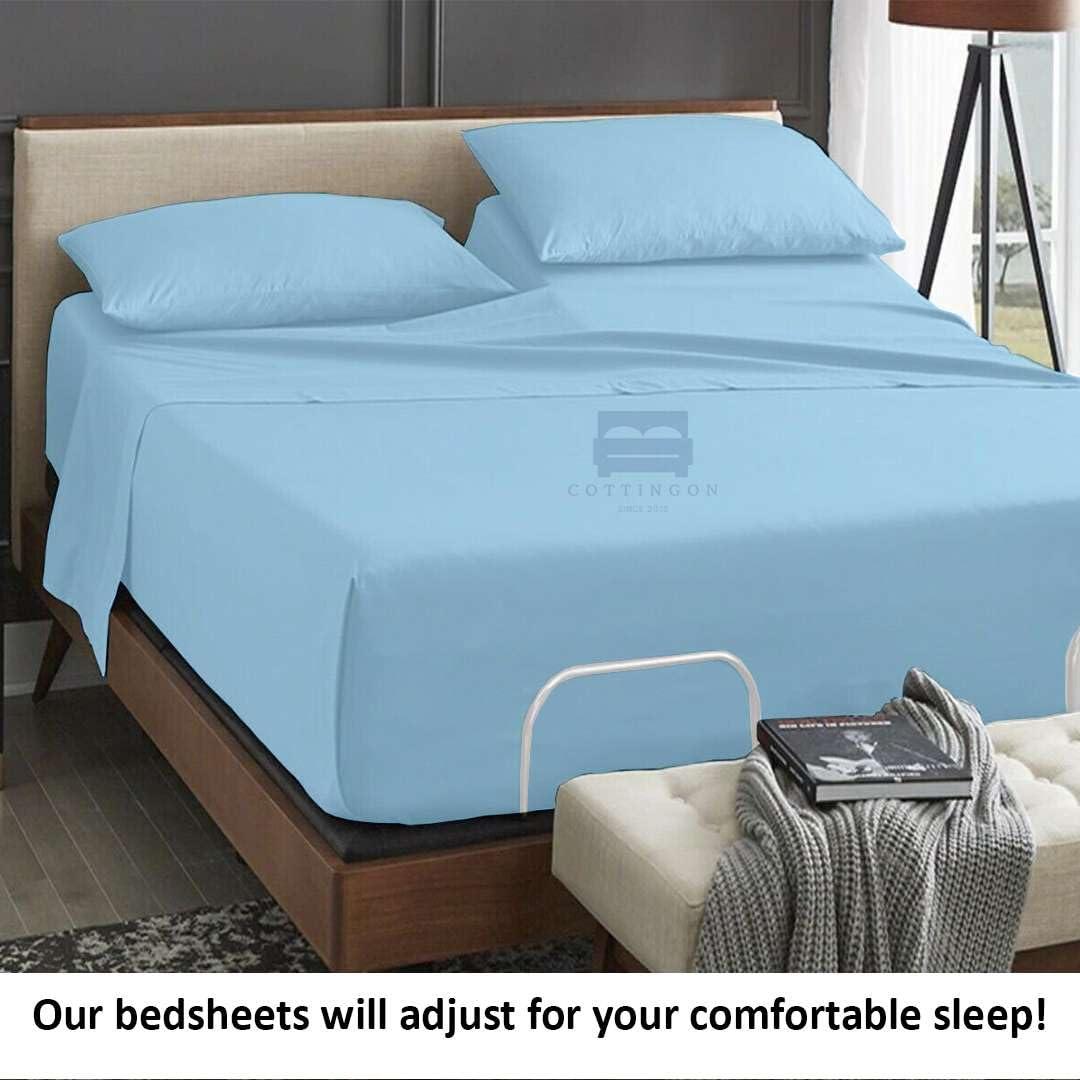 Cottingon Sheets for Sleep Number Bed Split King,Split Top King Sheets for Sleep Number Bed,100% Egyptian Cotton,Light Blue Solid,34 Split- Cal King,400 TC,16 Inch Deep,Split King Sheets for Sleep Number Beds