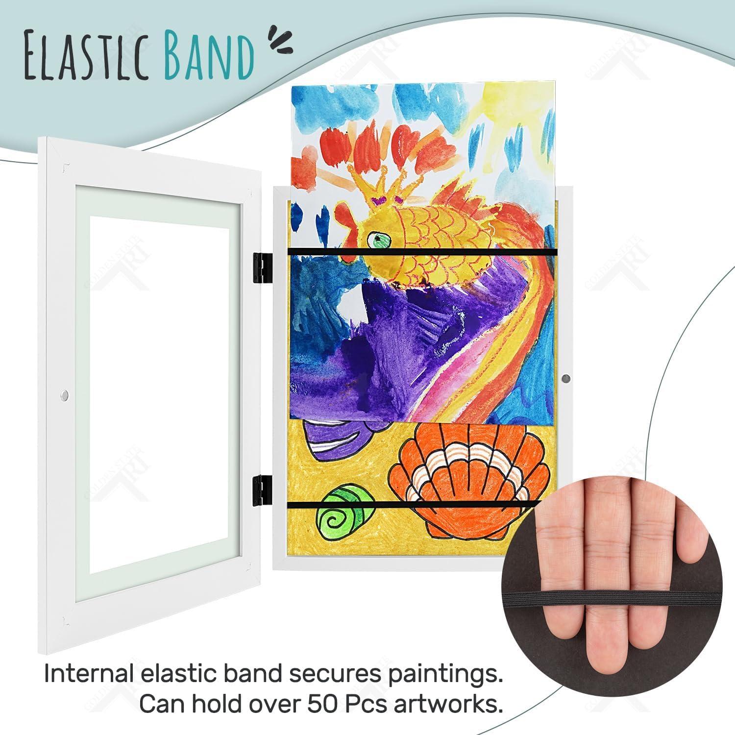 Golden State Art Golden State Art, Kids Art Frames Front Opening Holds 50 Pack, Kids Artwork Frames Changeable 9X12, White Storage Frame Display for Kid Artworks, Children Art Projects/Drawing, 3D Picture, 4 Pack