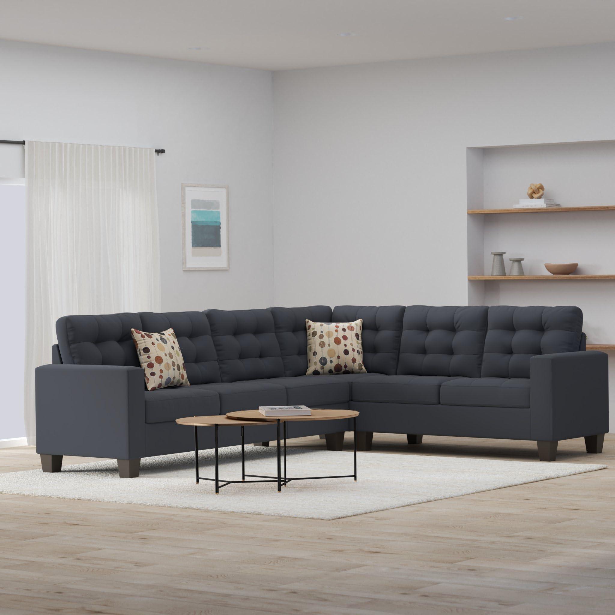 Poundex Poundex Bobkona Burril Linen-Like 4 Piece Left or Right Hand Reversible Sectional Set, Black