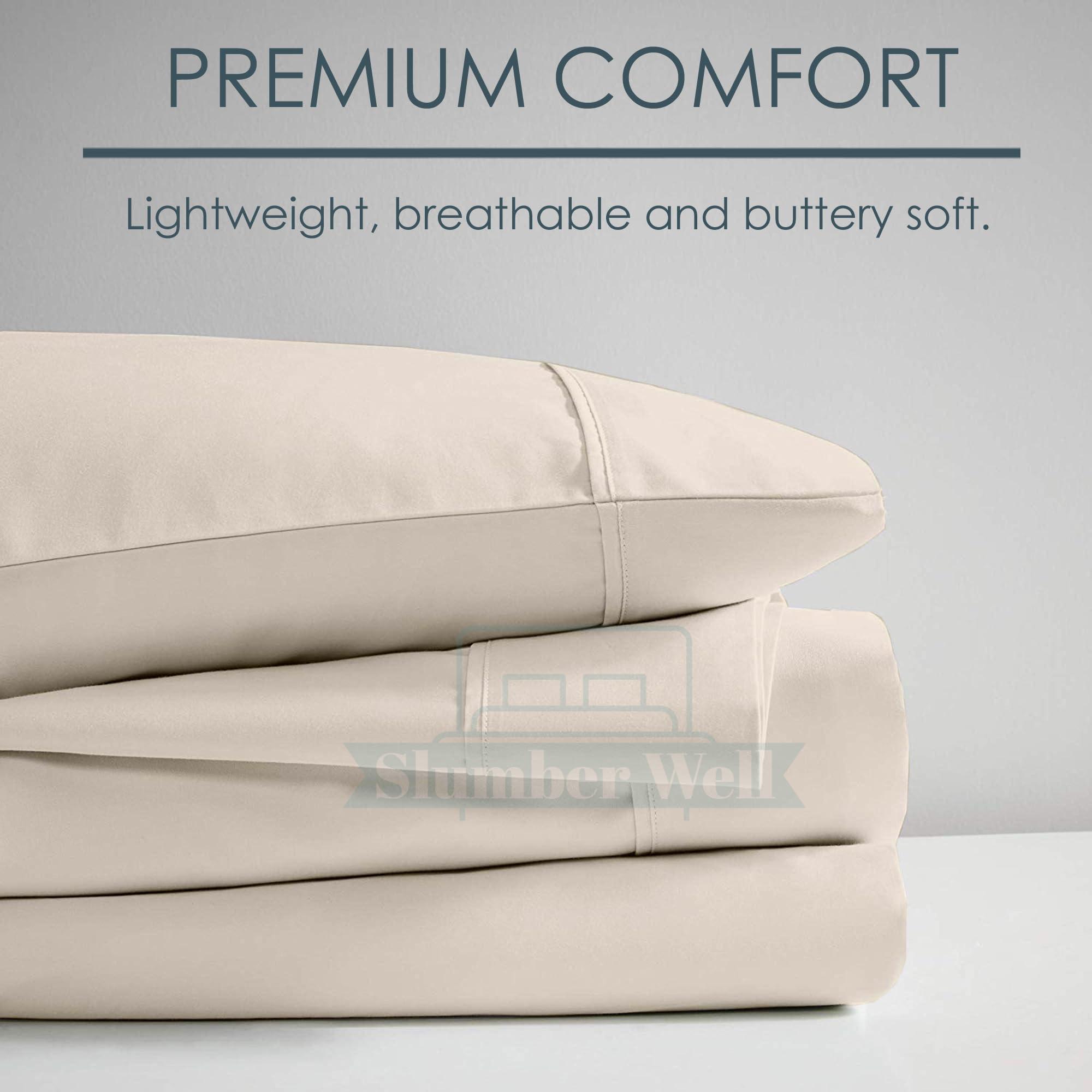 SlumberWell Top Split King Sheets Sets for Adjustable Bed - Split Head Flex King Sheet Set - 16 Inch Deep Pocket Fitted Sheet - Split Down 34 inches from The Top - Sleep Number Sheets Split Top King - Ivory Solid
