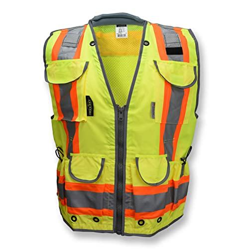 Radians Radians SV55 Class 2 Heavy Woven Two Tone Engineer Vest with Padded Neck to Support Extra Weight in Cargo Pockets, Green, X-Large
